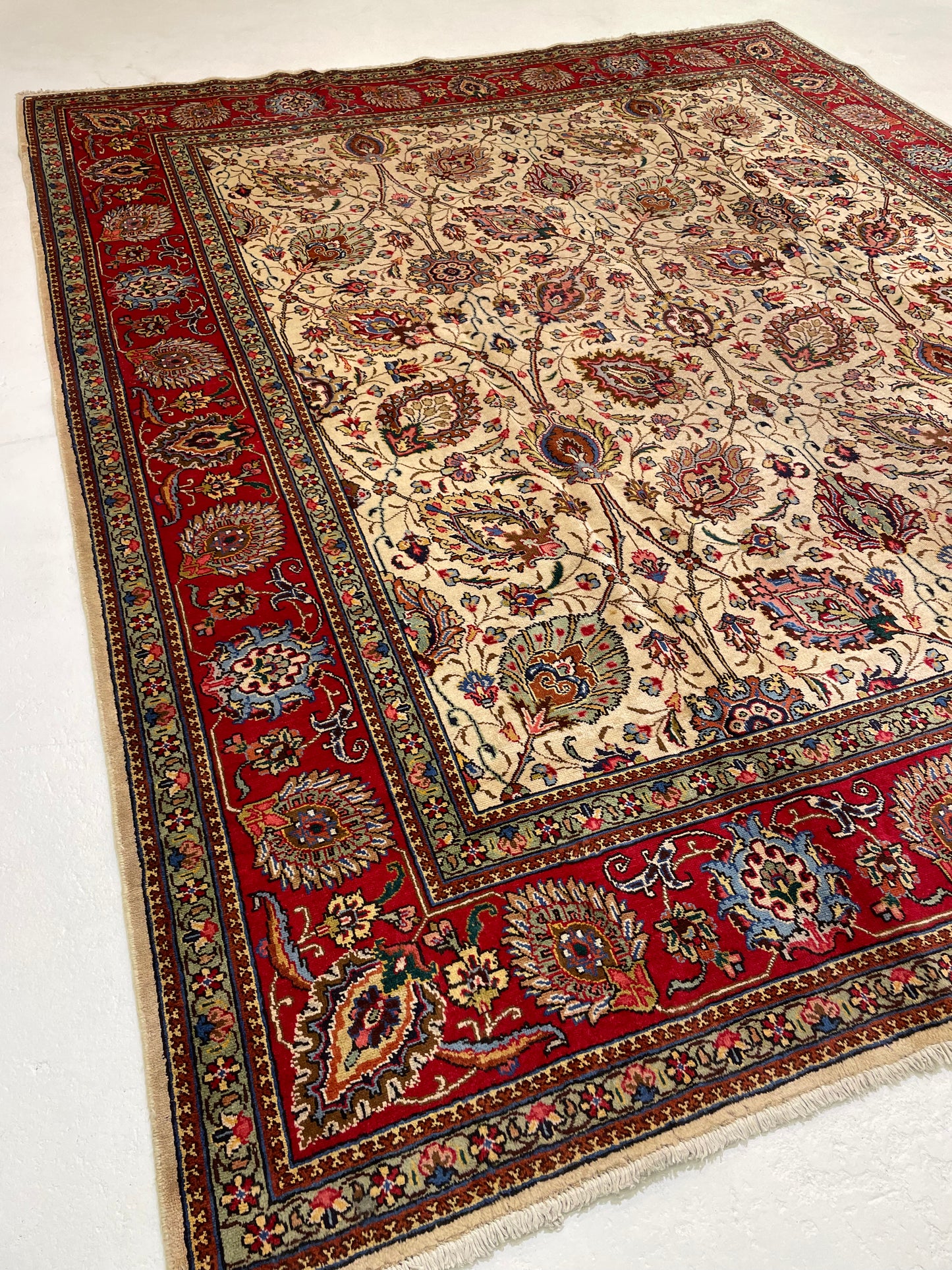 Hand-Knotted Wool Rug Tabriz Signed 9'7" x 11'3"