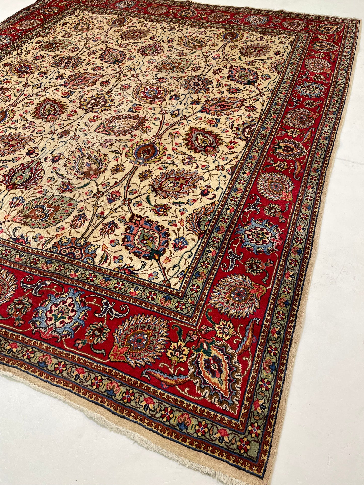 Hand-Knotted Wool Rug Tabriz Signed 9'7" x 11'3"