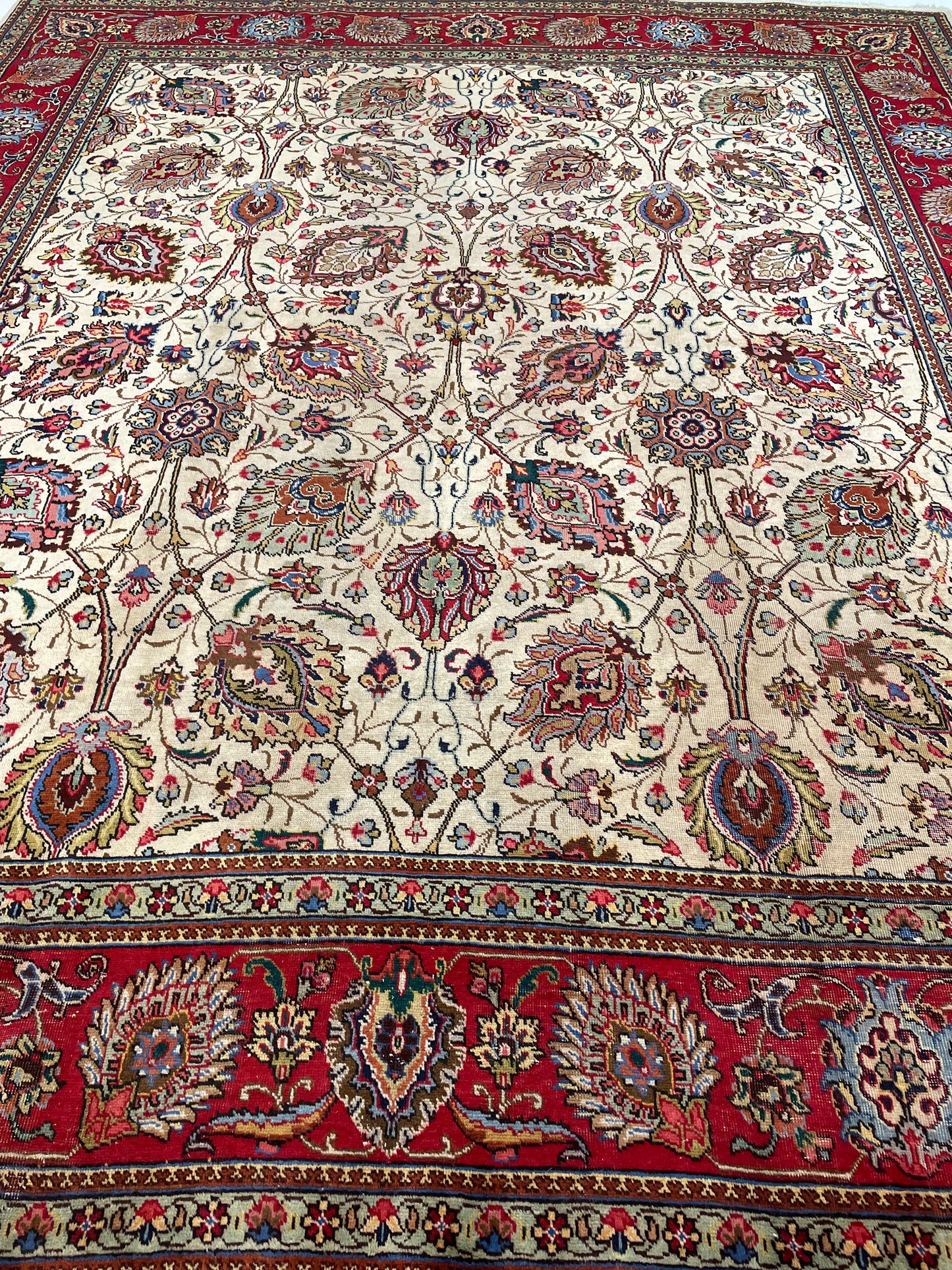 Hand-Knotted Wool Rug Tabriz Signed 9'7" x 11'3"