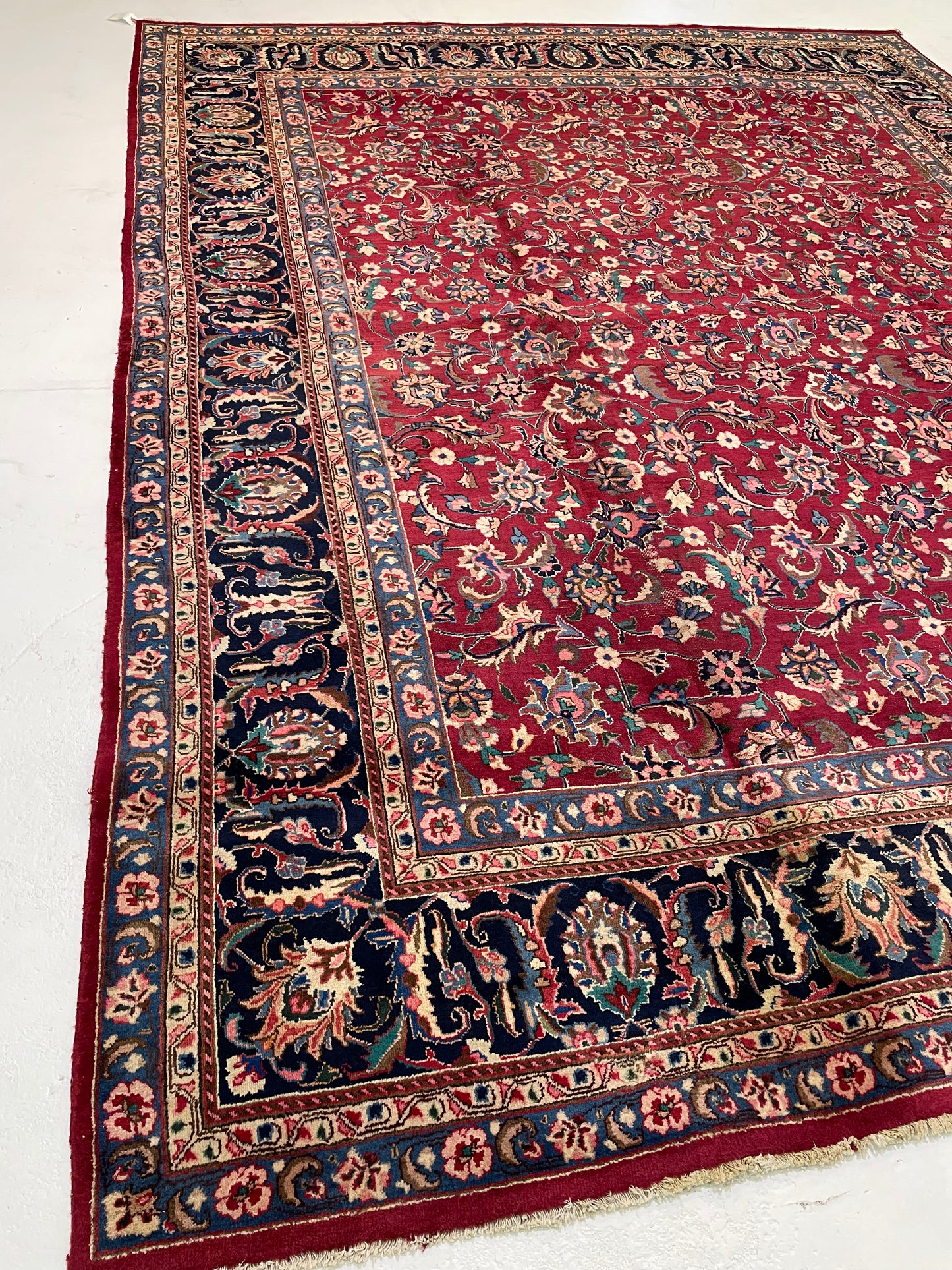 Hand-Knotted Wool Rug Mashad Signed 9'6" x 12'2"