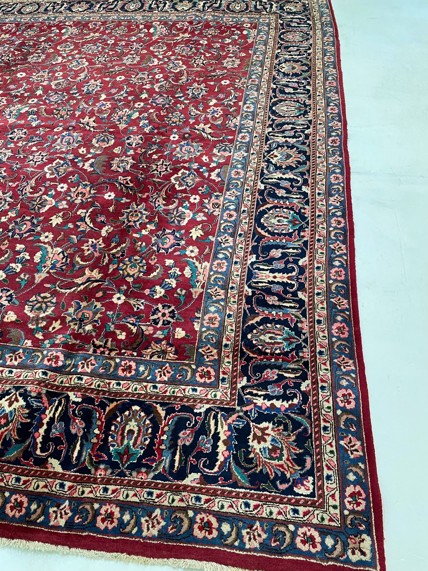Hand-Knotted Wool Rug Mashad Signed 9'6" x 12'2"