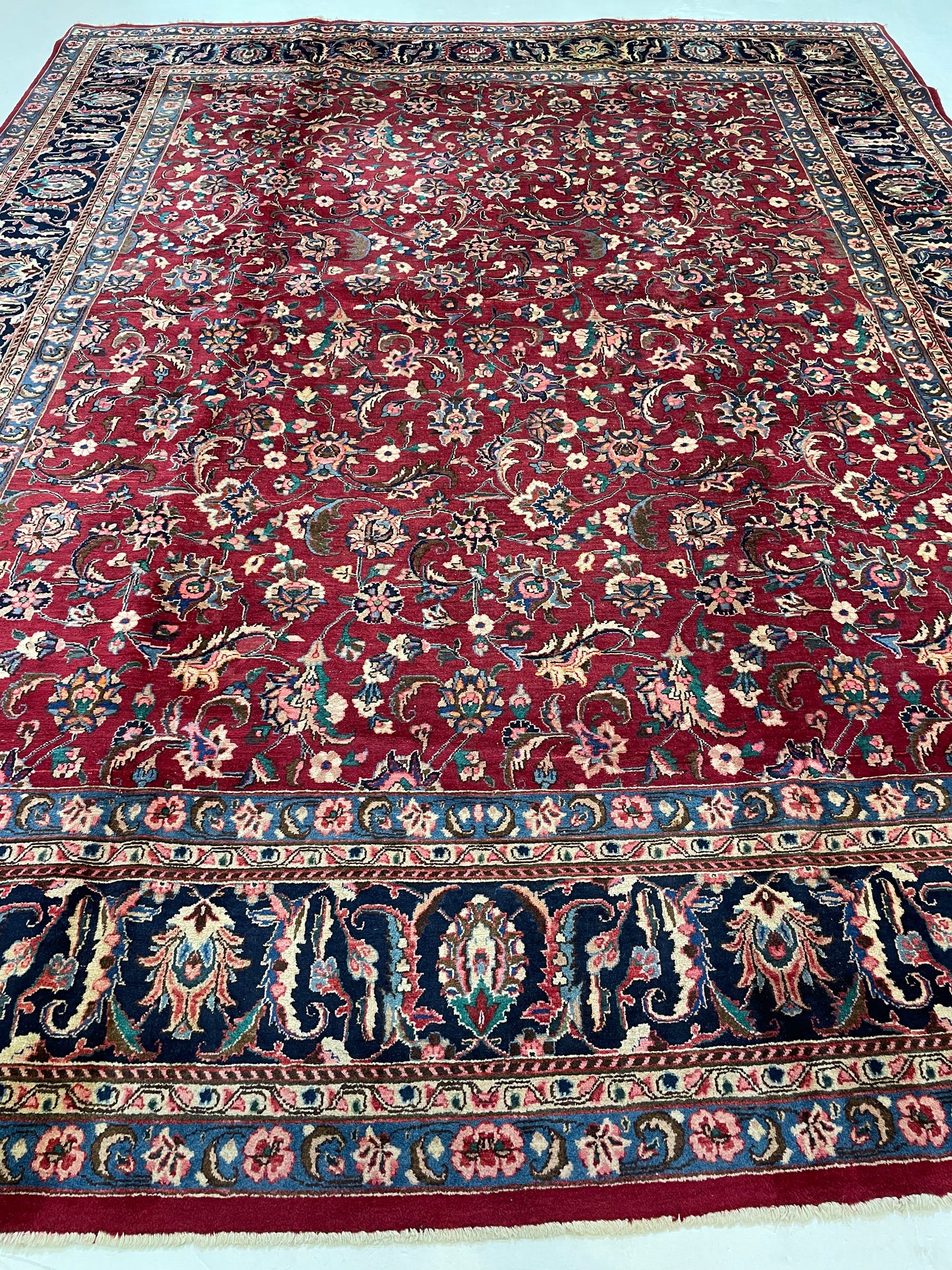 Hand-Knotted Wool Rug Mashad Signed 9'6" x 12'2"