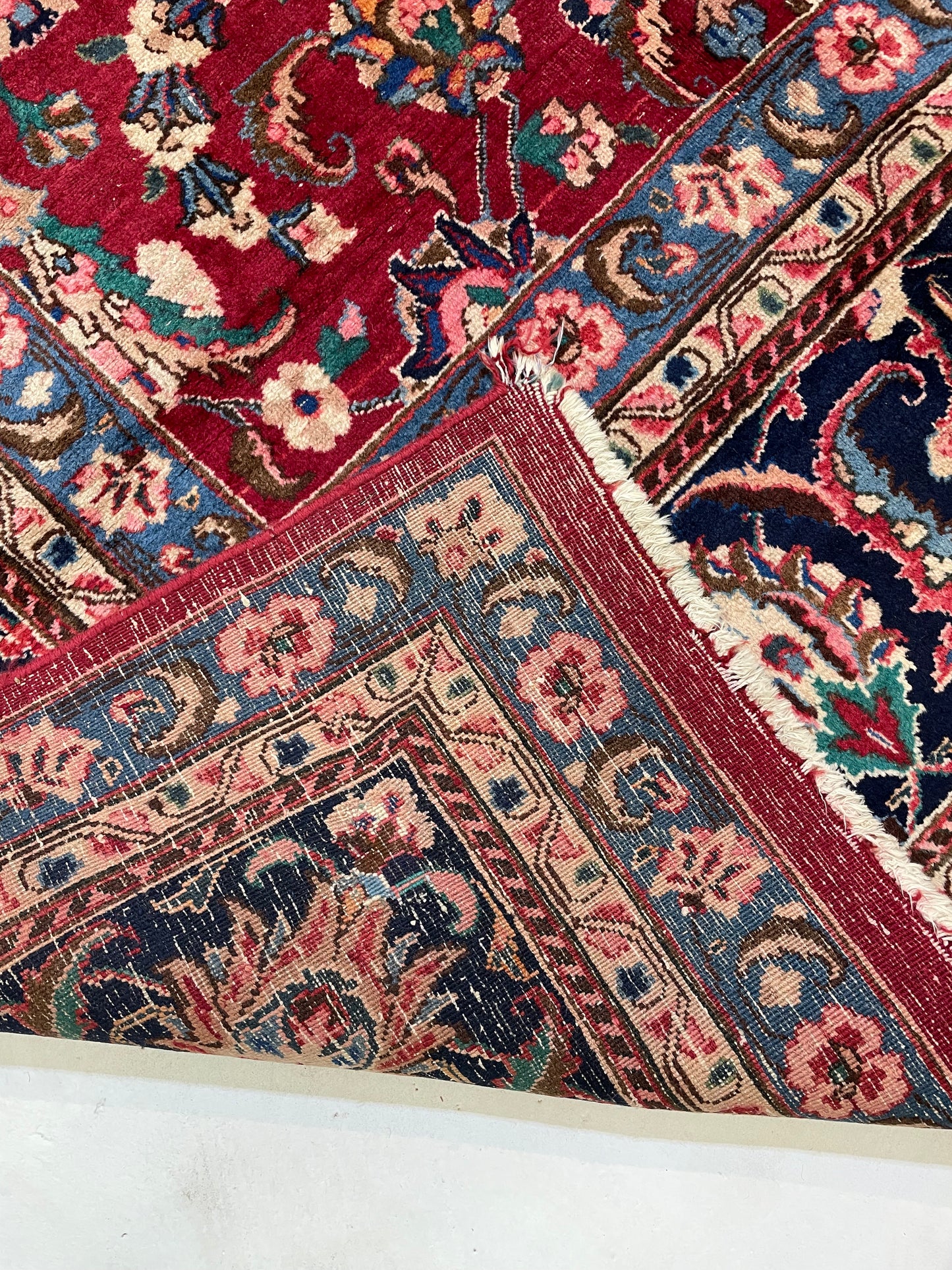 Hand-Knotted Wool Rug Mashad Signed 9'6" x 12'2"