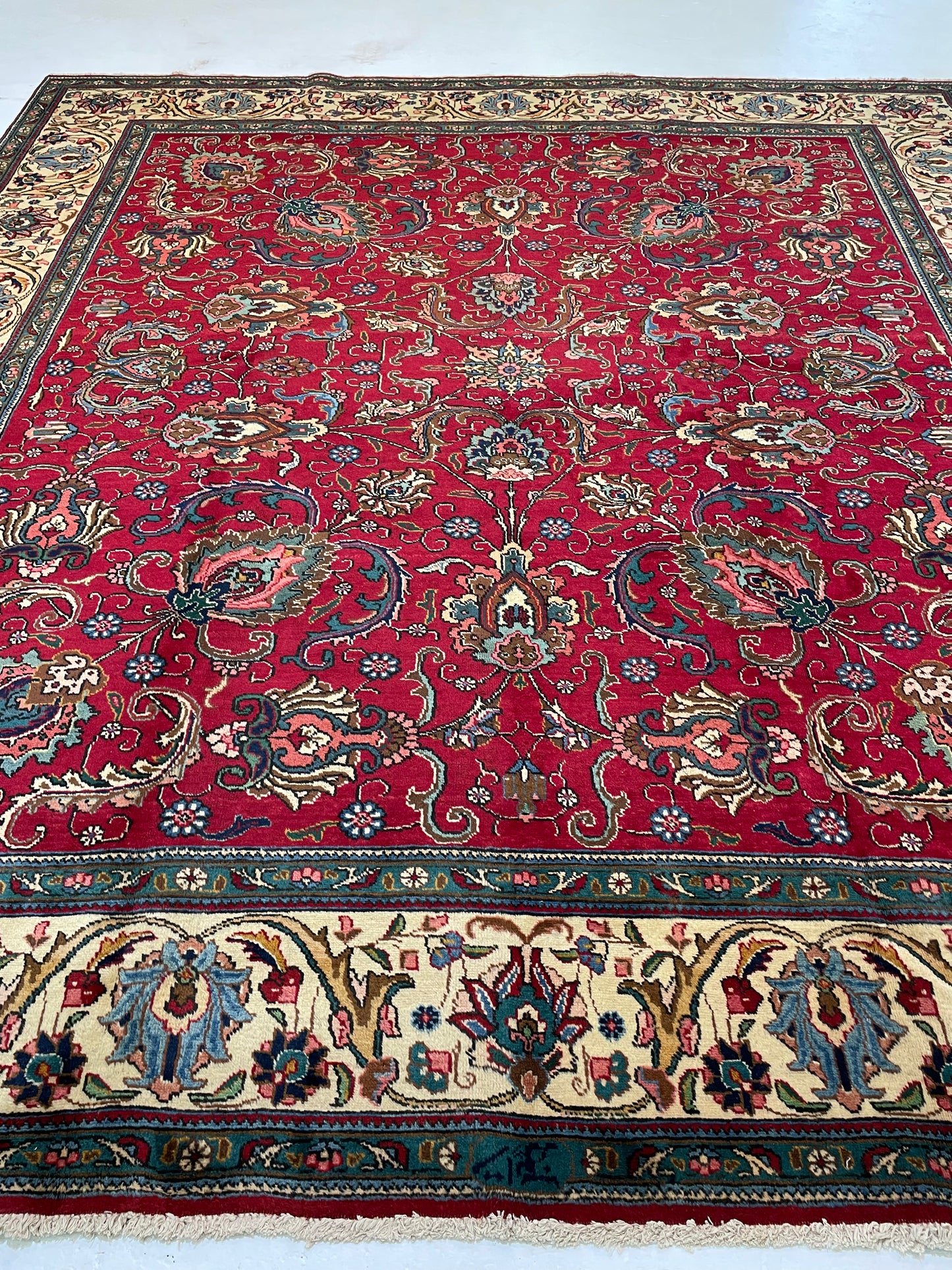 Hand-Knotted Wool Rug Tabriz Signed 9'9" x 10'8"