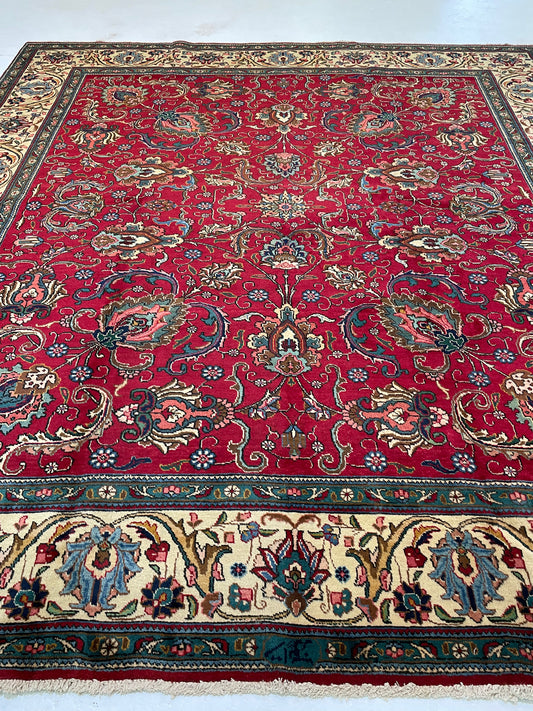 Hand-Knotted Wool Rug Tabriz Signed 9'9" x 10'8"