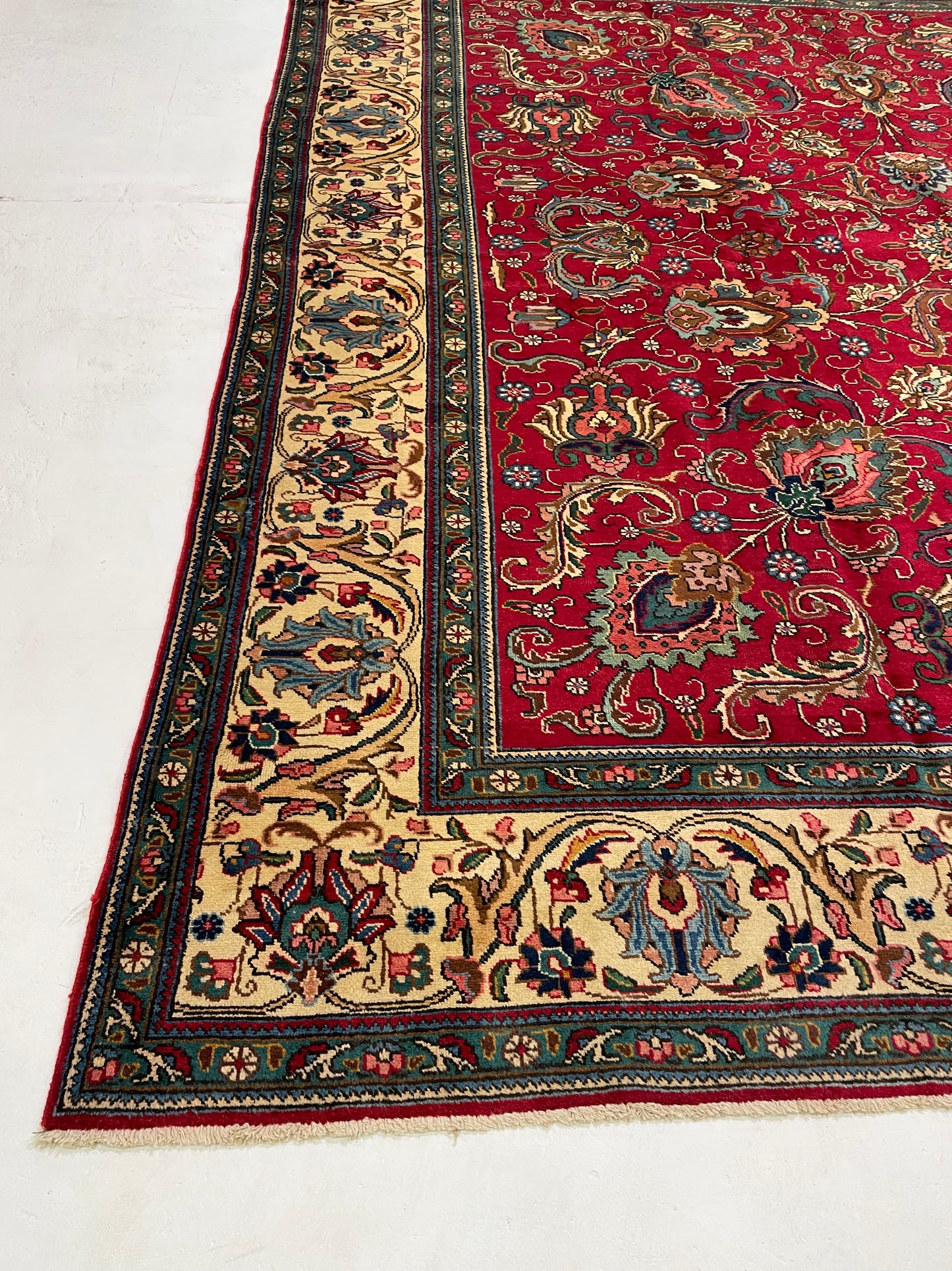 Hand-Knotted Wool Rug Tabriz Signed 9'9" x 10'8"