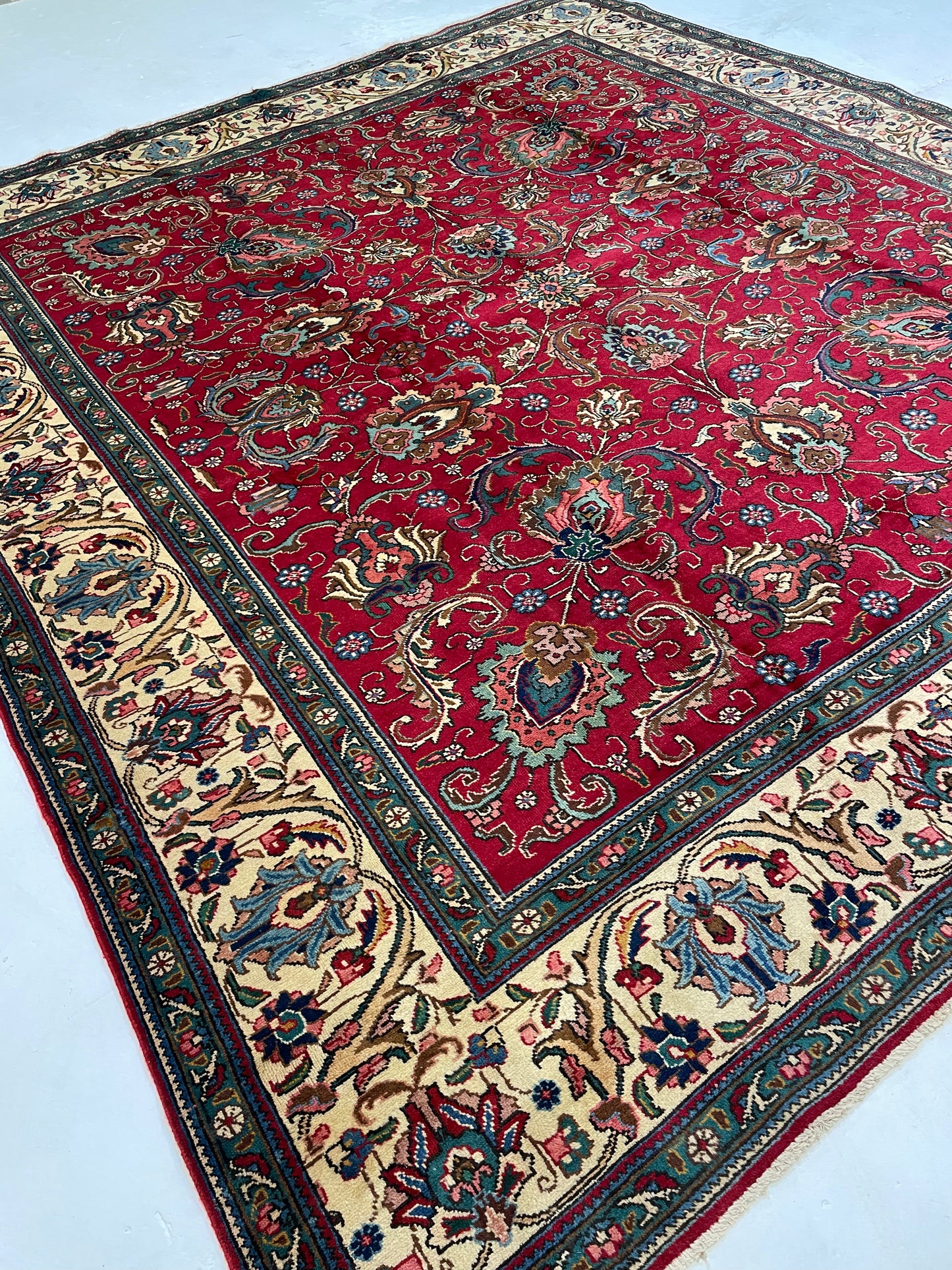 Hand-Knotted Wool Rug Tabriz Signed 9'9" x 10'8"