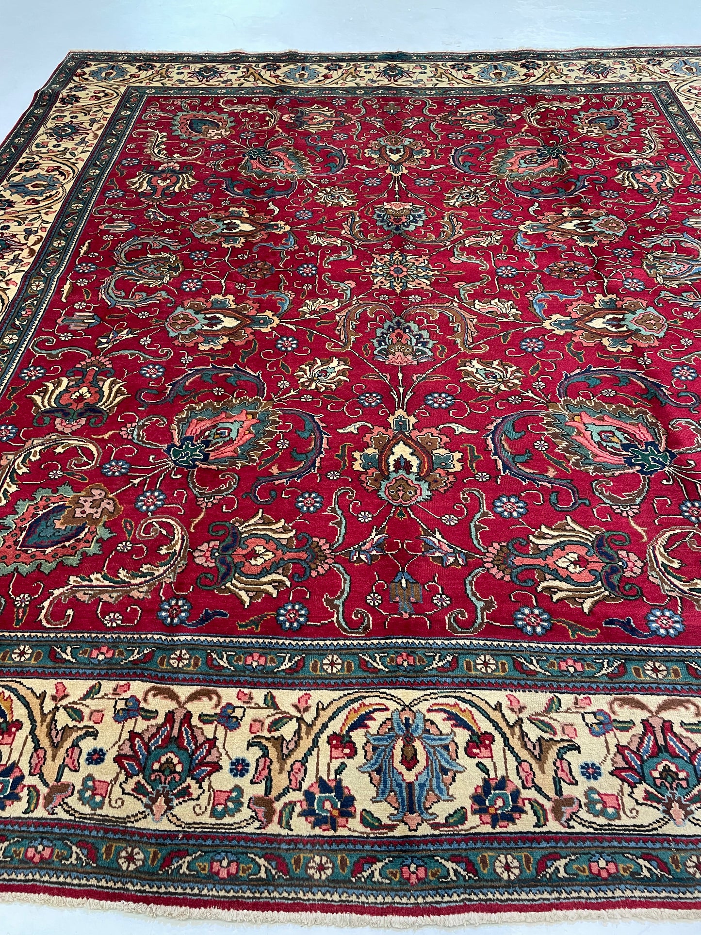 Hand-Knotted Wool Rug Tabriz Signed 9'9" x 10'8"