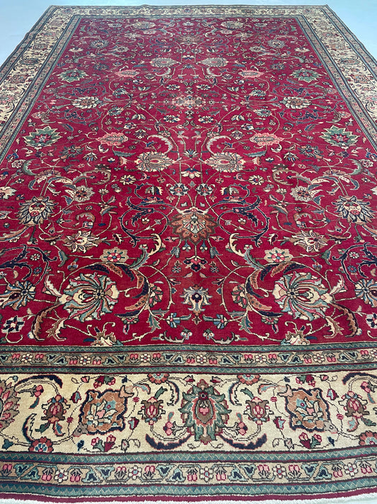Hand-Knotted Wool Rug Tabriz 10'8" x 16'