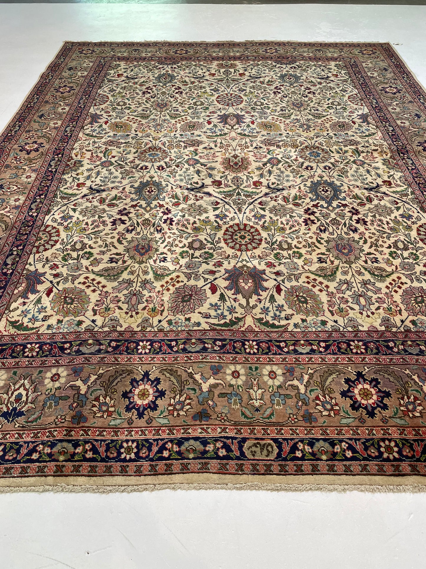 Hand-Knotted Wool Rug Tabriz Signed 9'5" x 12'8"