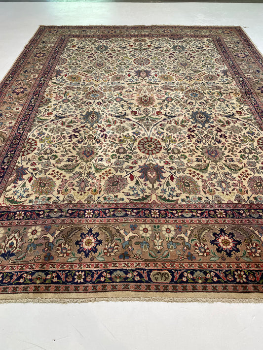 Hand-Knotted Wool Rug Tabriz Signed 9'5" x 12'8"