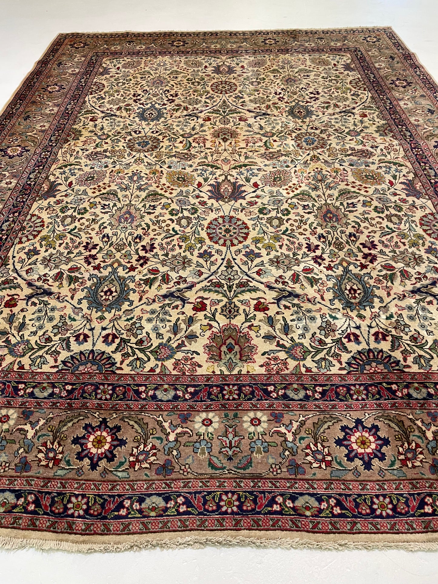 Hand-Knotted Wool Rug Tabriz Signed 9'5" x 12'8"