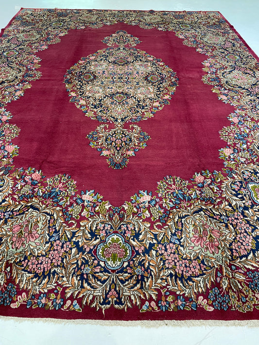 Hand-Knotted Wool Rug Kerman 10'5" x 14'4"