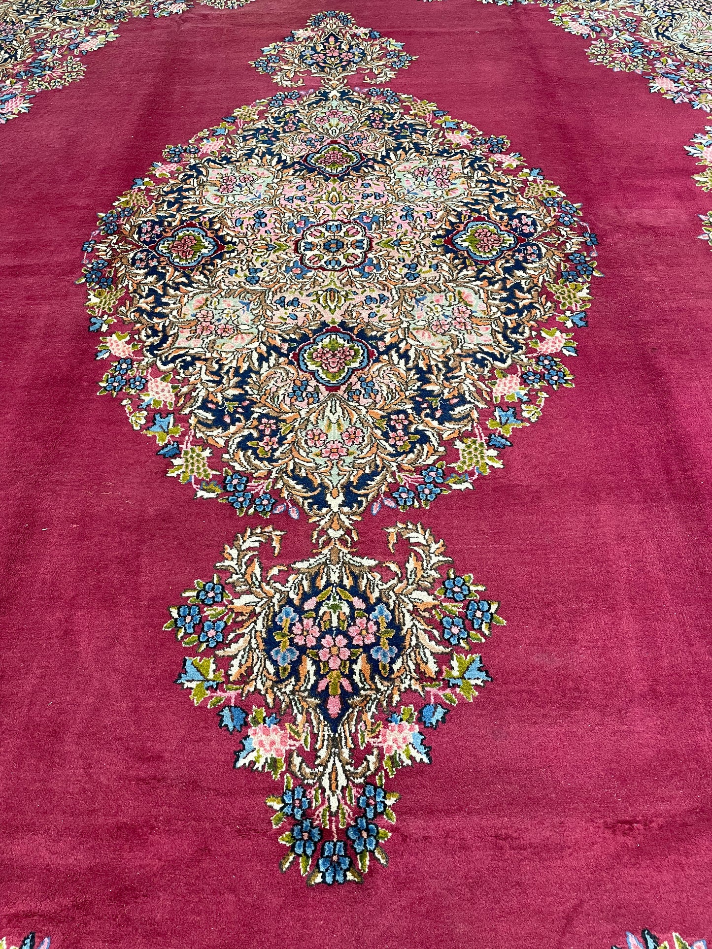 Hand-Knotted Wool Rug Kerman 10'5" x 14'4"