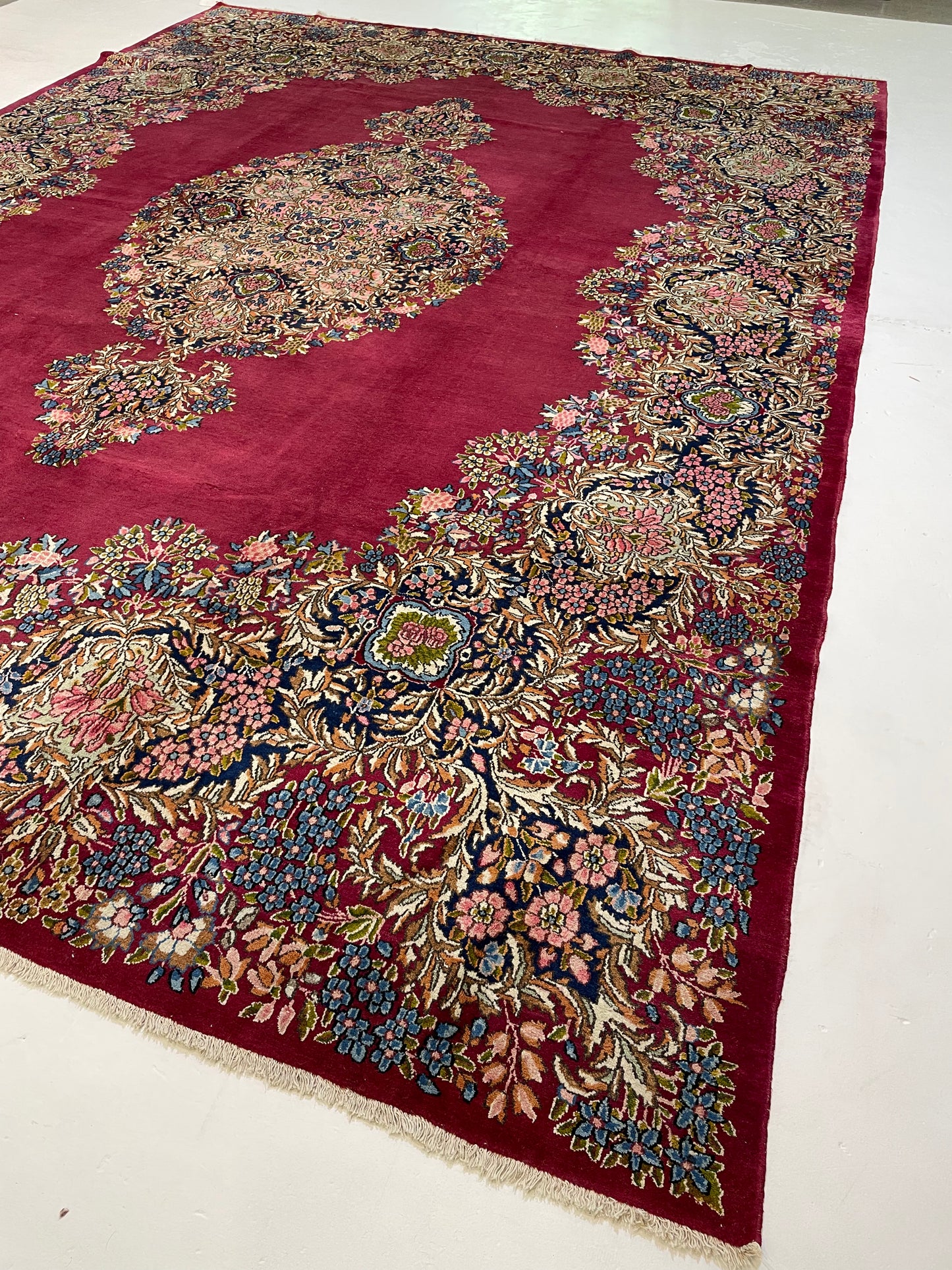 Hand-Knotted Wool Rug Kerman 10'5" x 14'4"