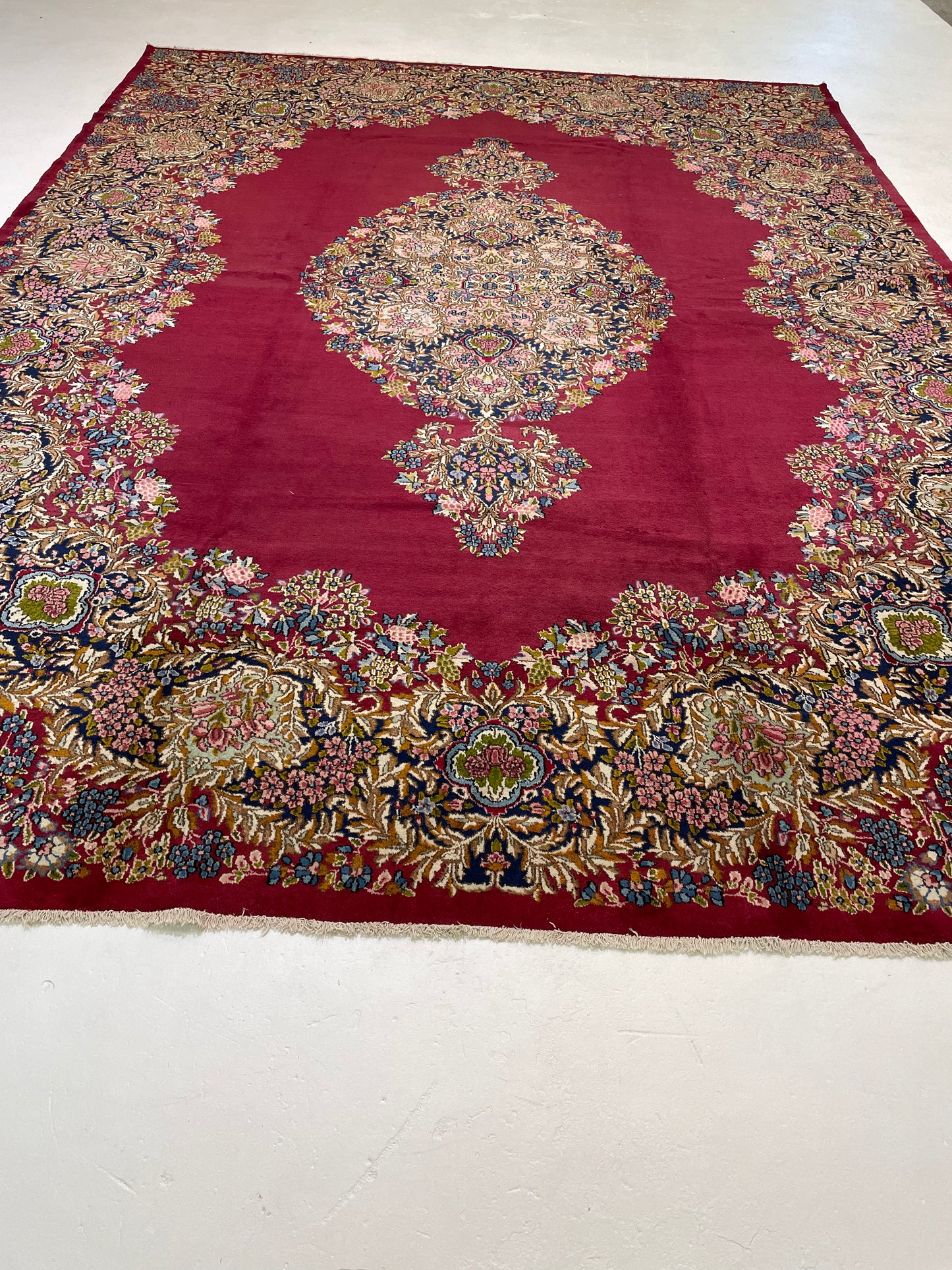 Hand-Knotted Wool Rug Kerman 10'5" x 14'4"