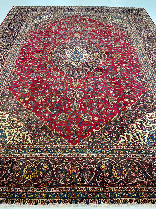 Hand-Knotted Wool Rug Kashan 9'9" x 12'6"