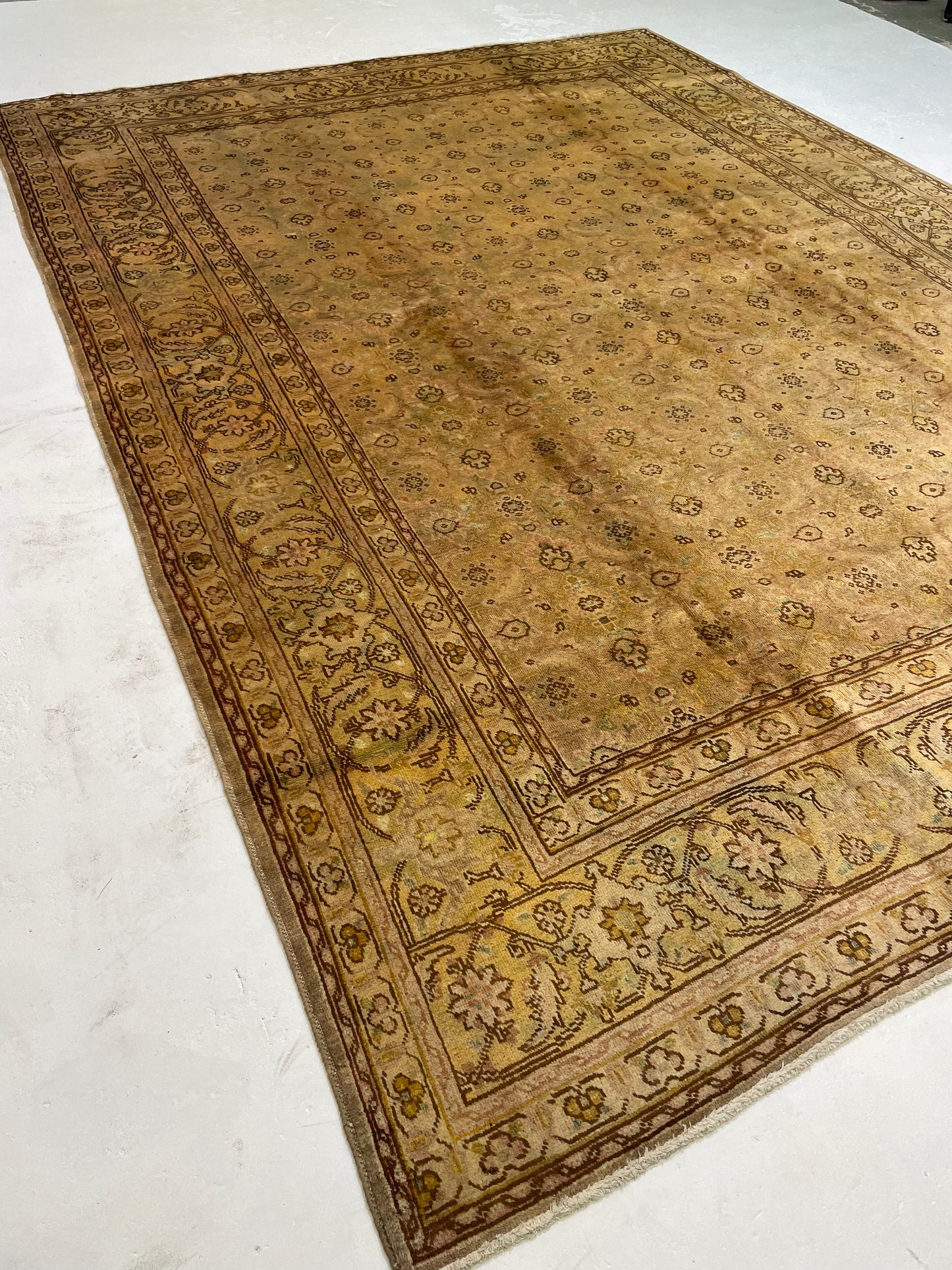 Hand-Knotted Wool Rug Tabriz Tea Washed 9'4" x 12'6"