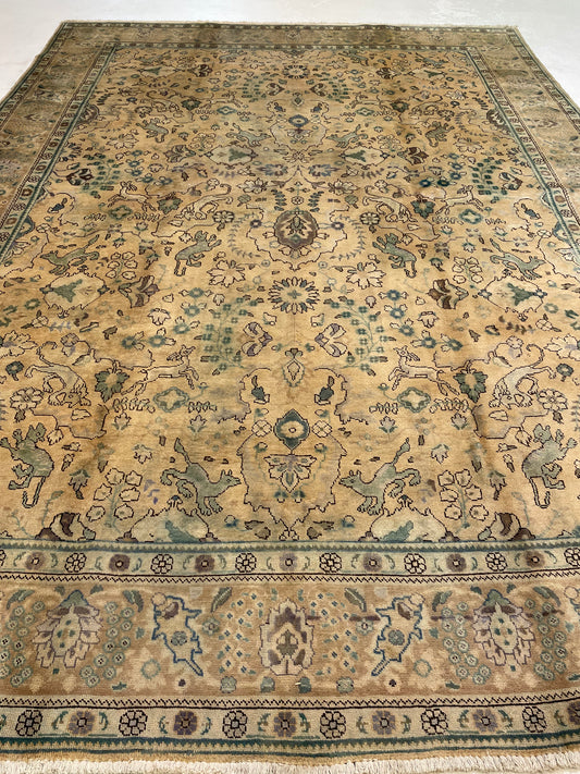 Hand-Knotted Wool Rug Tabriz Tea Washed 9'8" x 12'11"