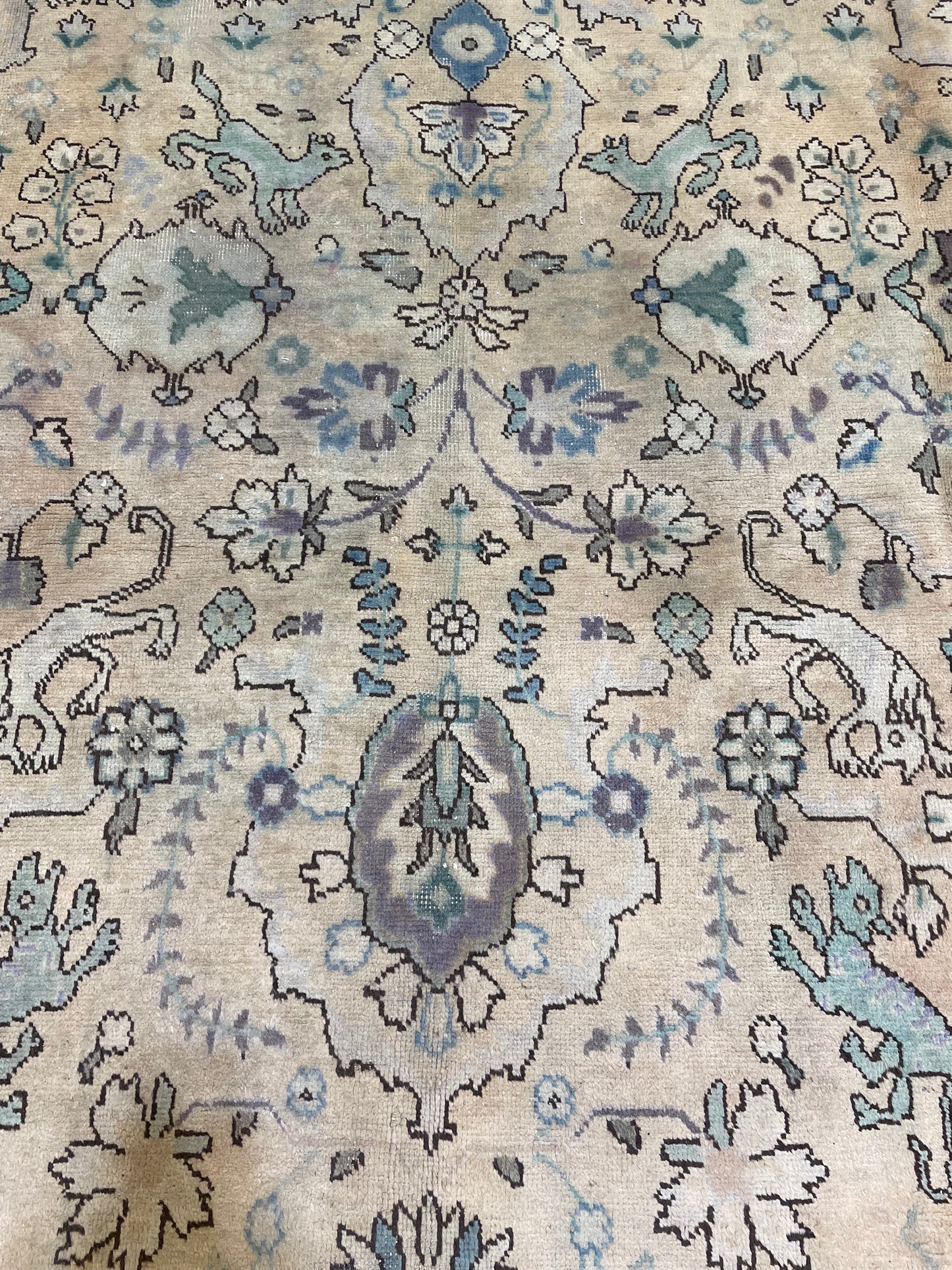 Hand-Knotted Wool Rug Tabriz Tea Washed 9'8" x 12'11"