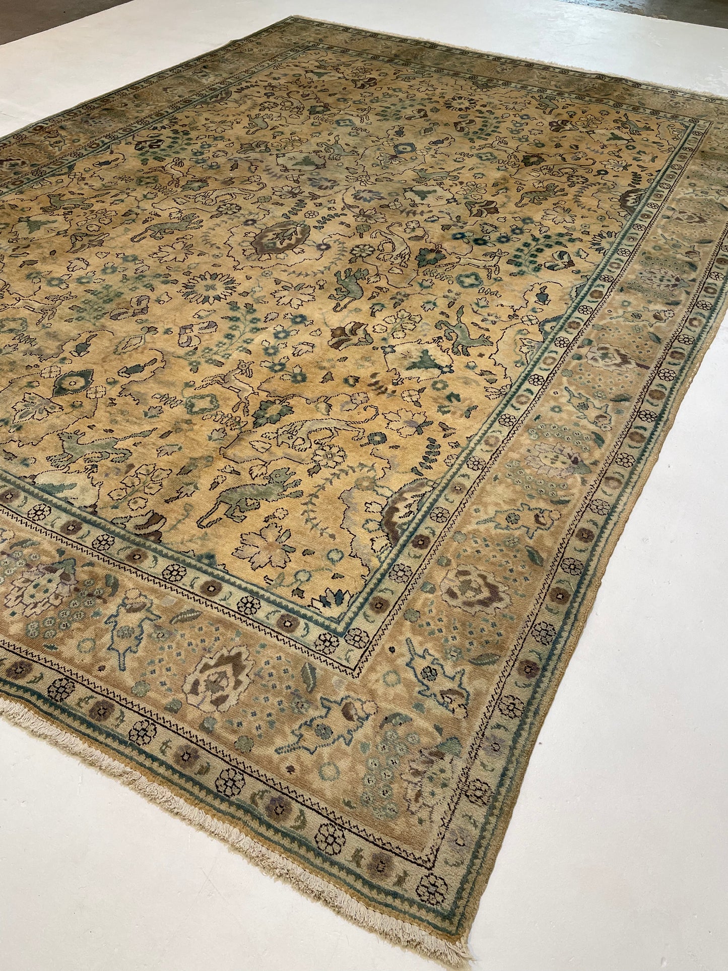 Hand-Knotted Wool Rug Tabriz Tea Washed 9'8" x 12'11"
