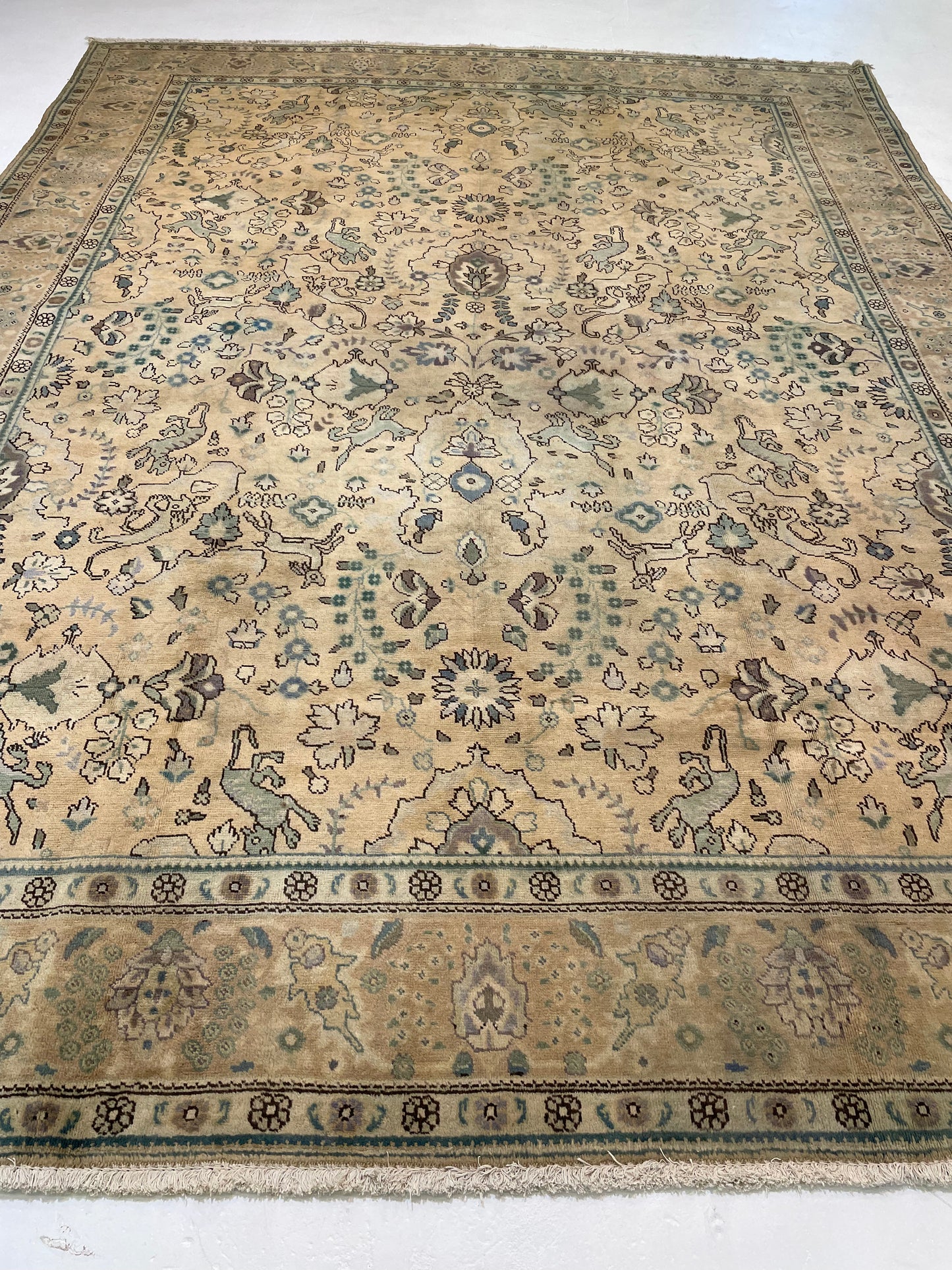 Hand-Knotted Wool Rug Tabriz Tea Washed 9'8" x 12'11"