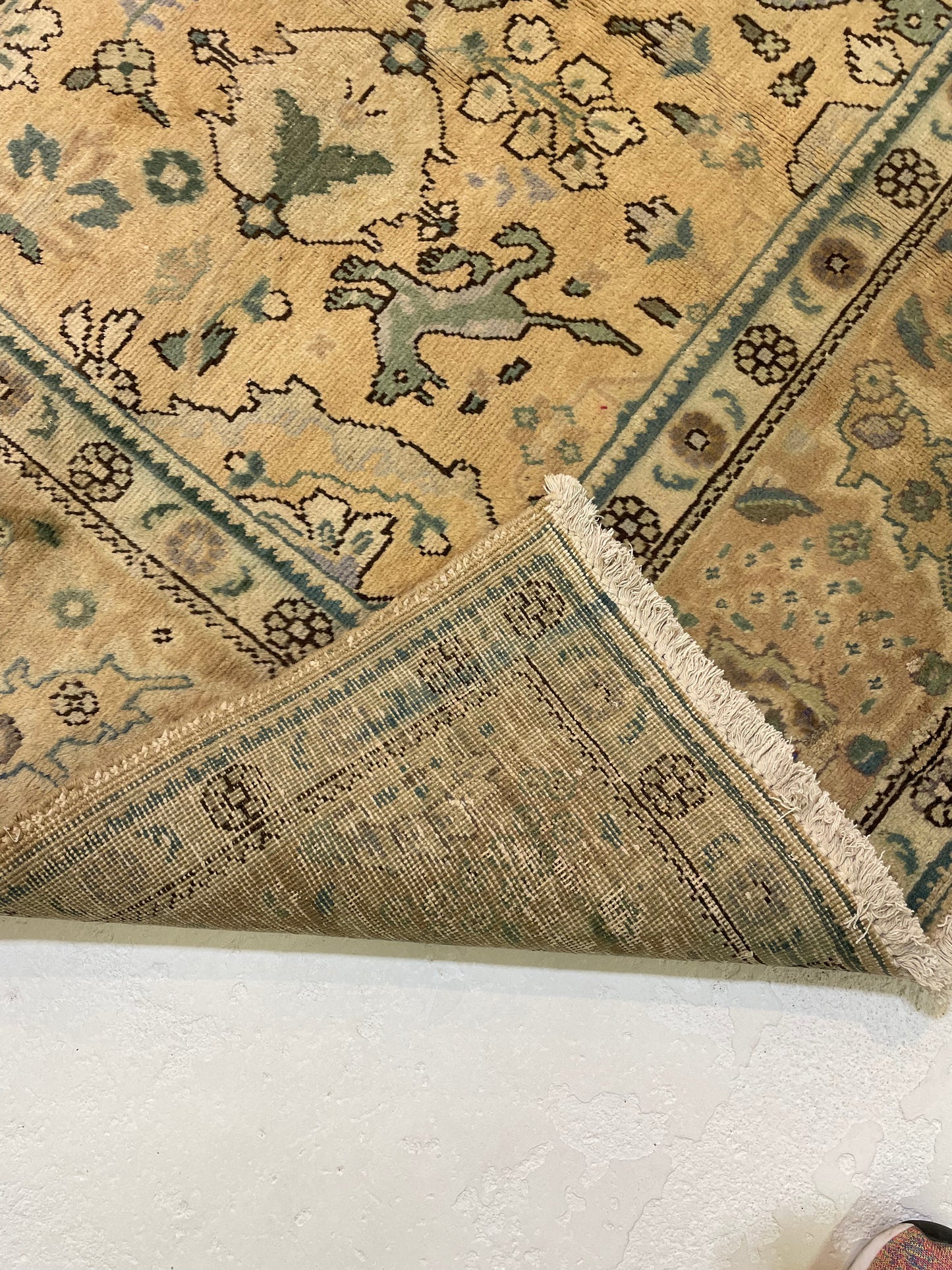 Hand-Knotted Wool Rug Tabriz Tea Washed 9'8" x 12'11"