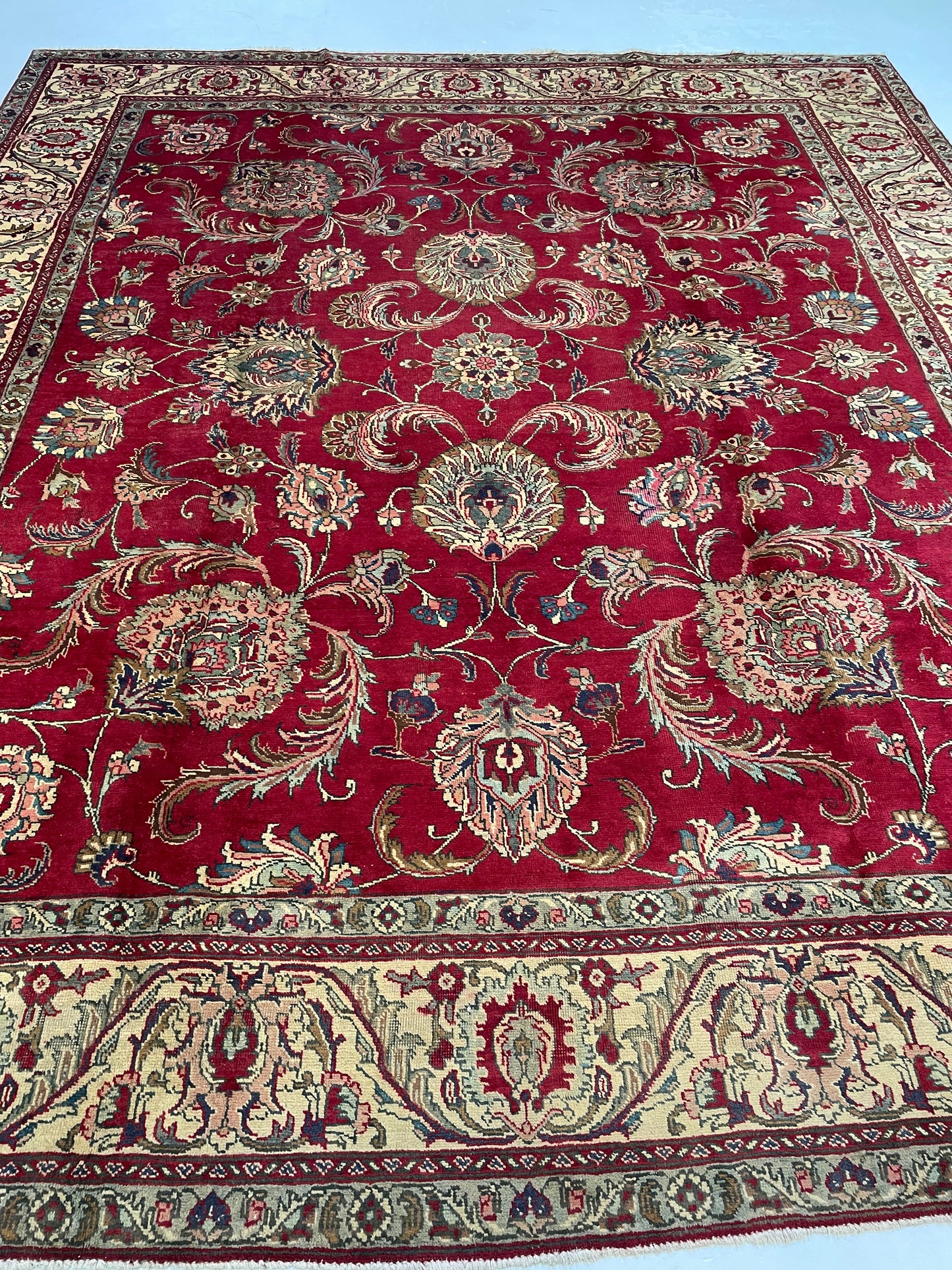 Hand-Knotted Wool Rug Tabriz 9'3" x 10'11"