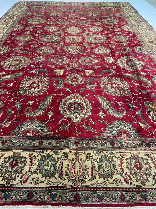 Hand-Knotted Wool Rug Tabriz 12'4" x 18'10"