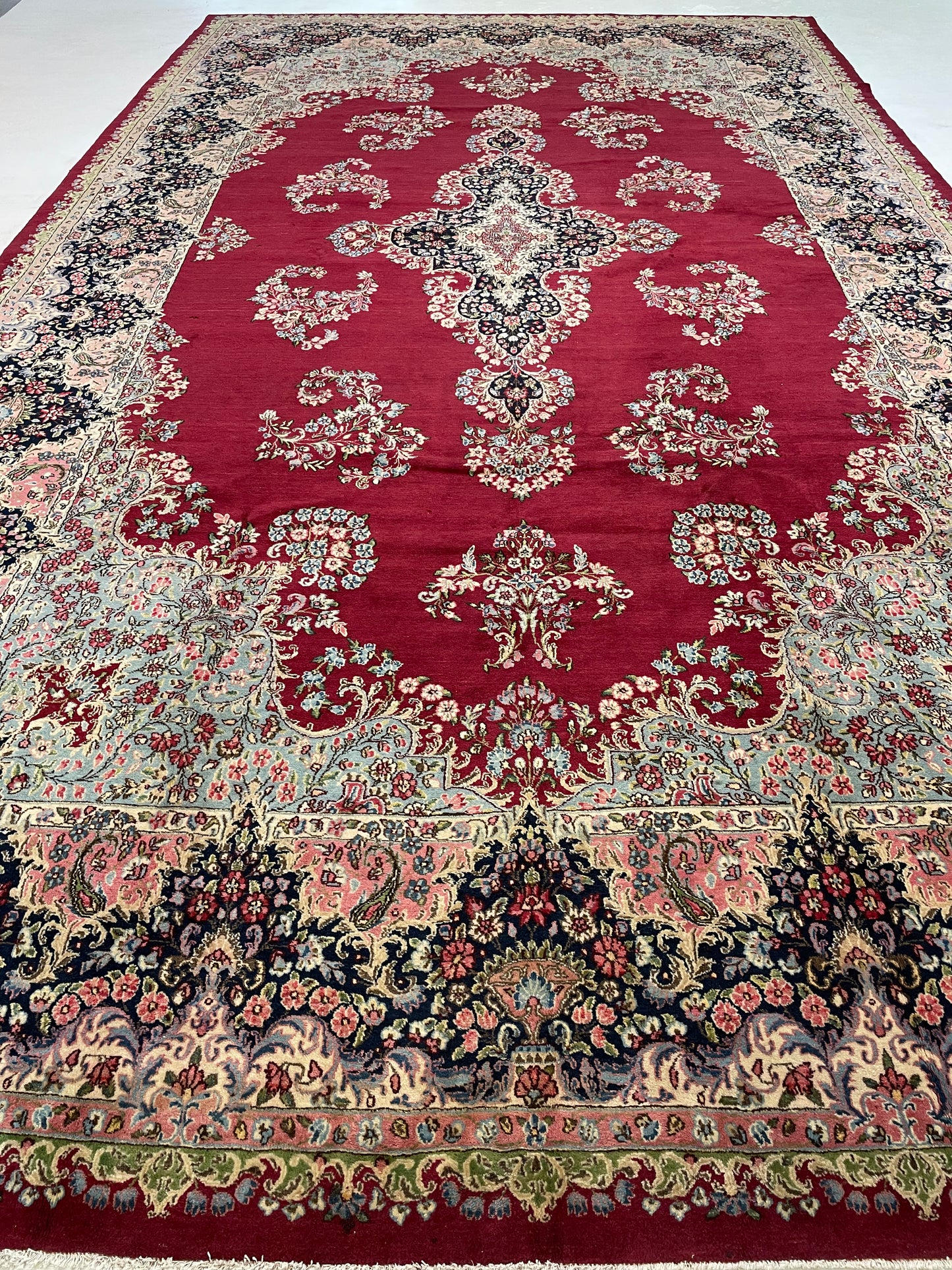 Hand-Knotted Wool Rug Kerman 9'9" x 17'5"