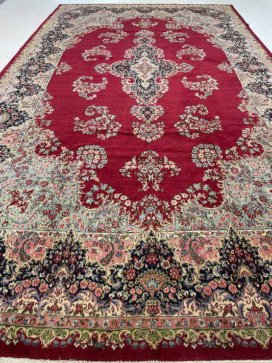Hand-Knotted Wool Rug Kerman 9'9" x 17'5"
