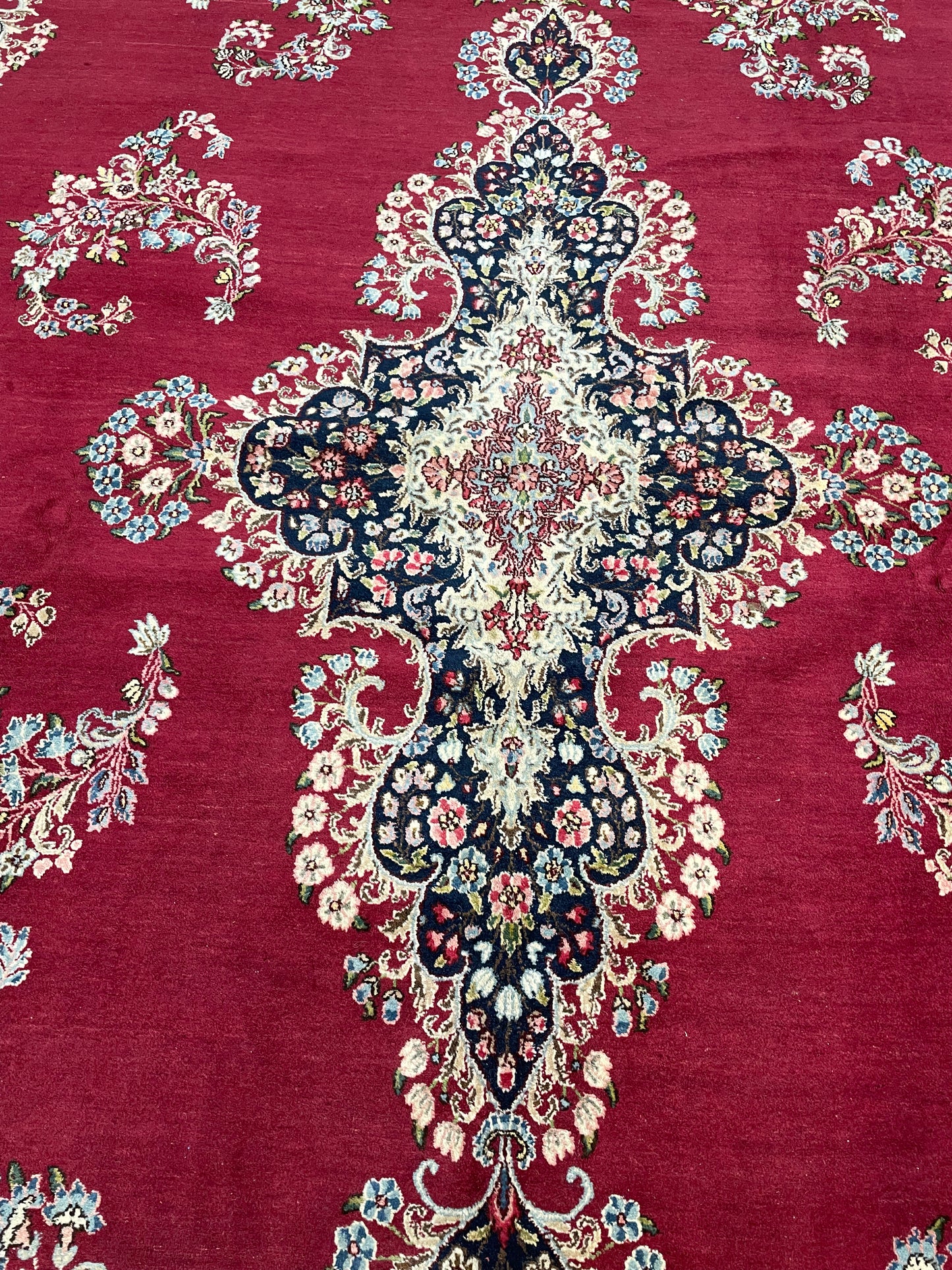 Hand-Knotted Wool Rug Kerman 9'9" x 17'5"