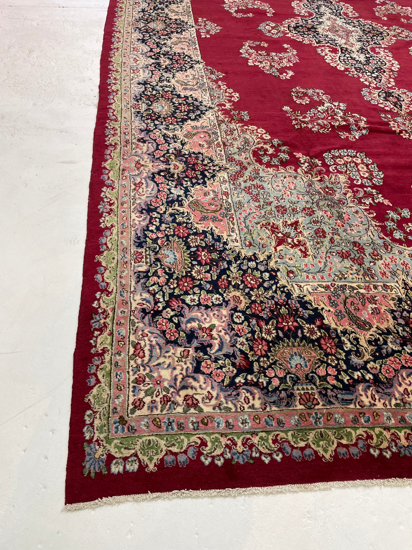 Hand-Knotted Wool Rug Kerman 9'9" x 17'5"