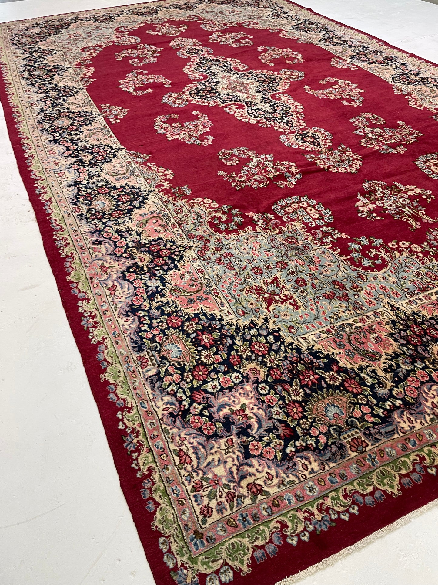 Hand-Knotted Wool Rug Kerman 9'9" x 17'5"