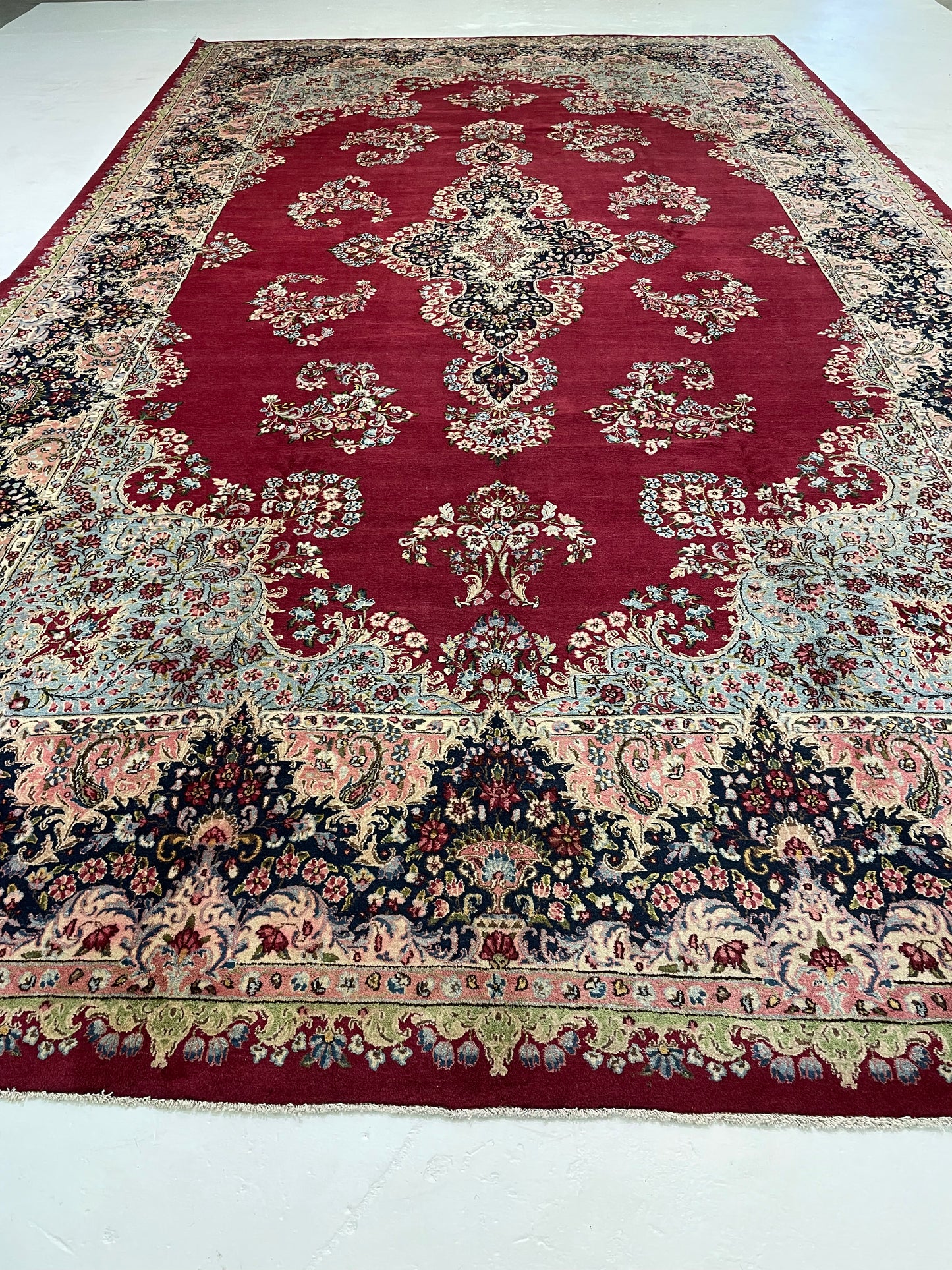 Hand-Knotted Wool Rug Kerman 9'9" x 17'5"