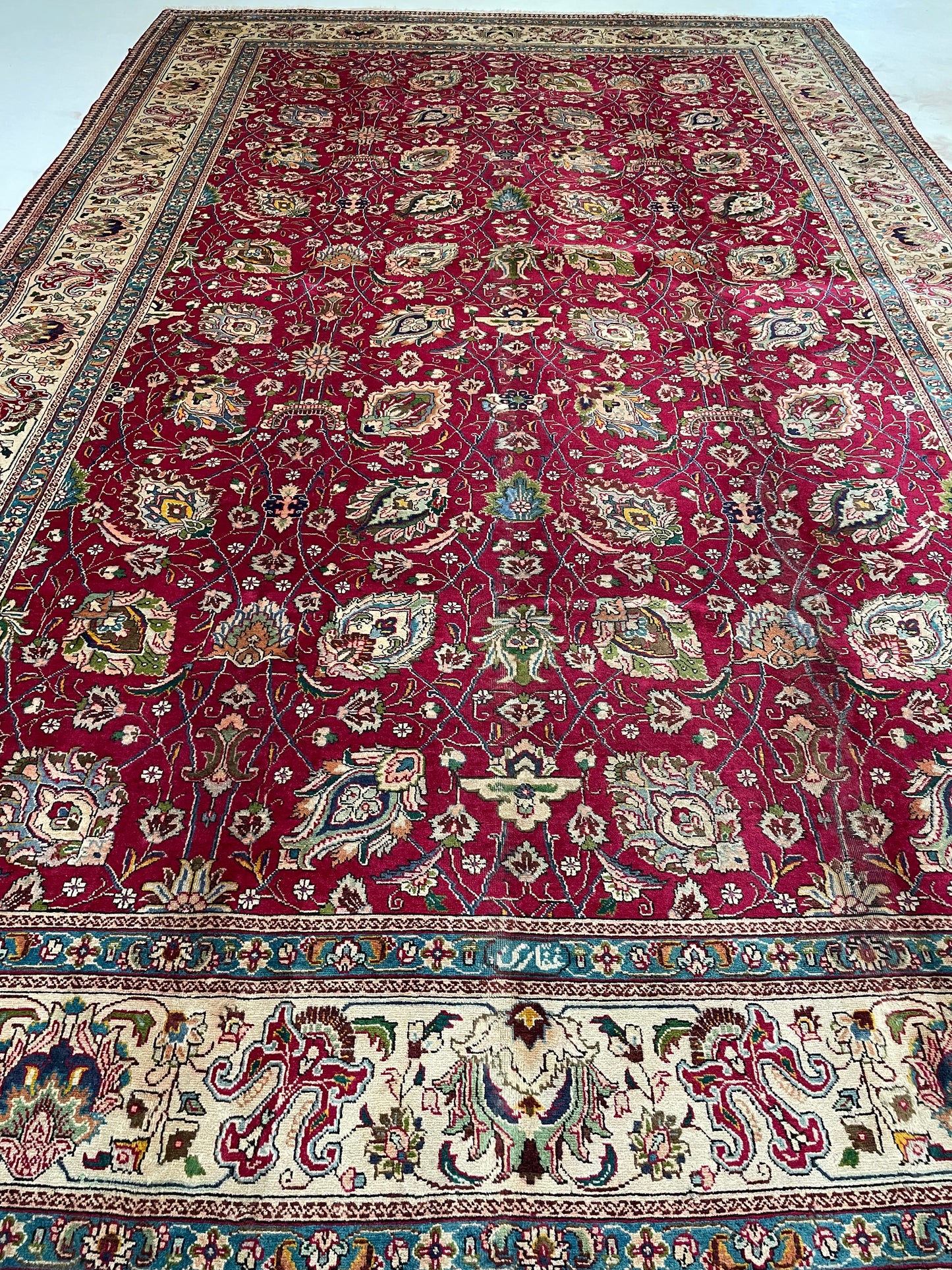 Hand-Knotted Wool Rug Tabriz Signed 9'8" x 15'9"