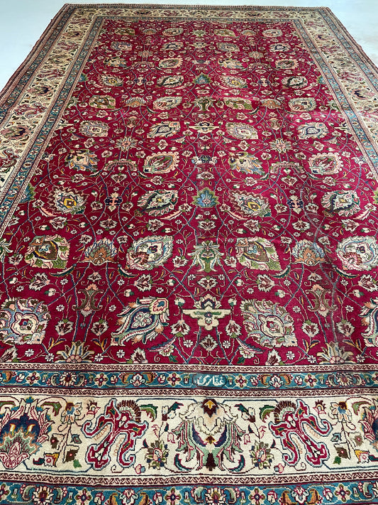 Hand-Knotted Wool Rug Tabriz Signed 9'8" x 15'9"