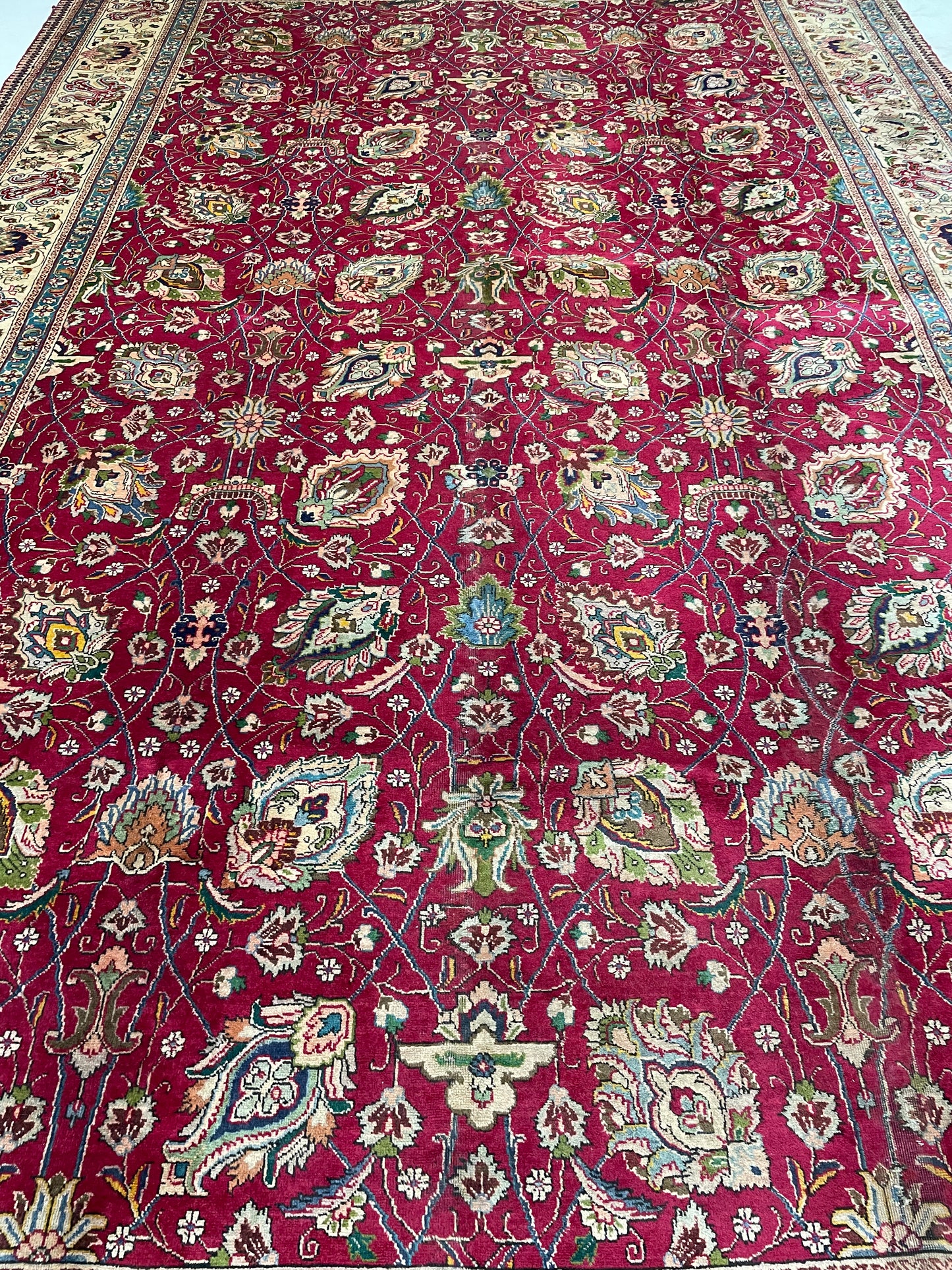 Hand-Knotted Wool Rug Tabriz Signed 9'8" x 15'9"