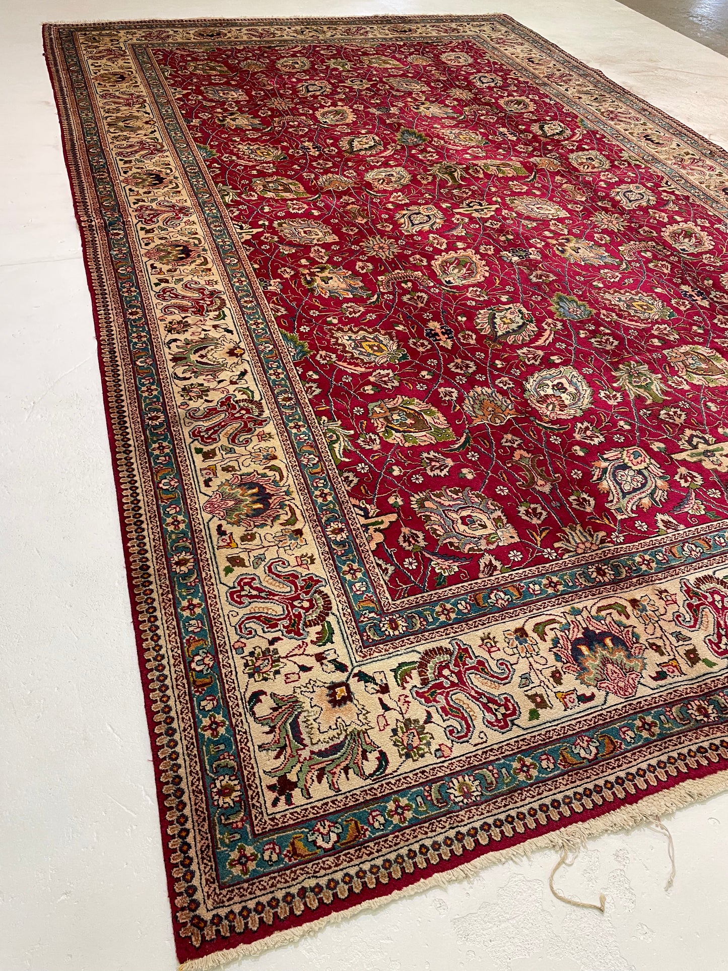 Hand-Knotted Wool Rug Tabriz Signed 9'8" x 15'9"