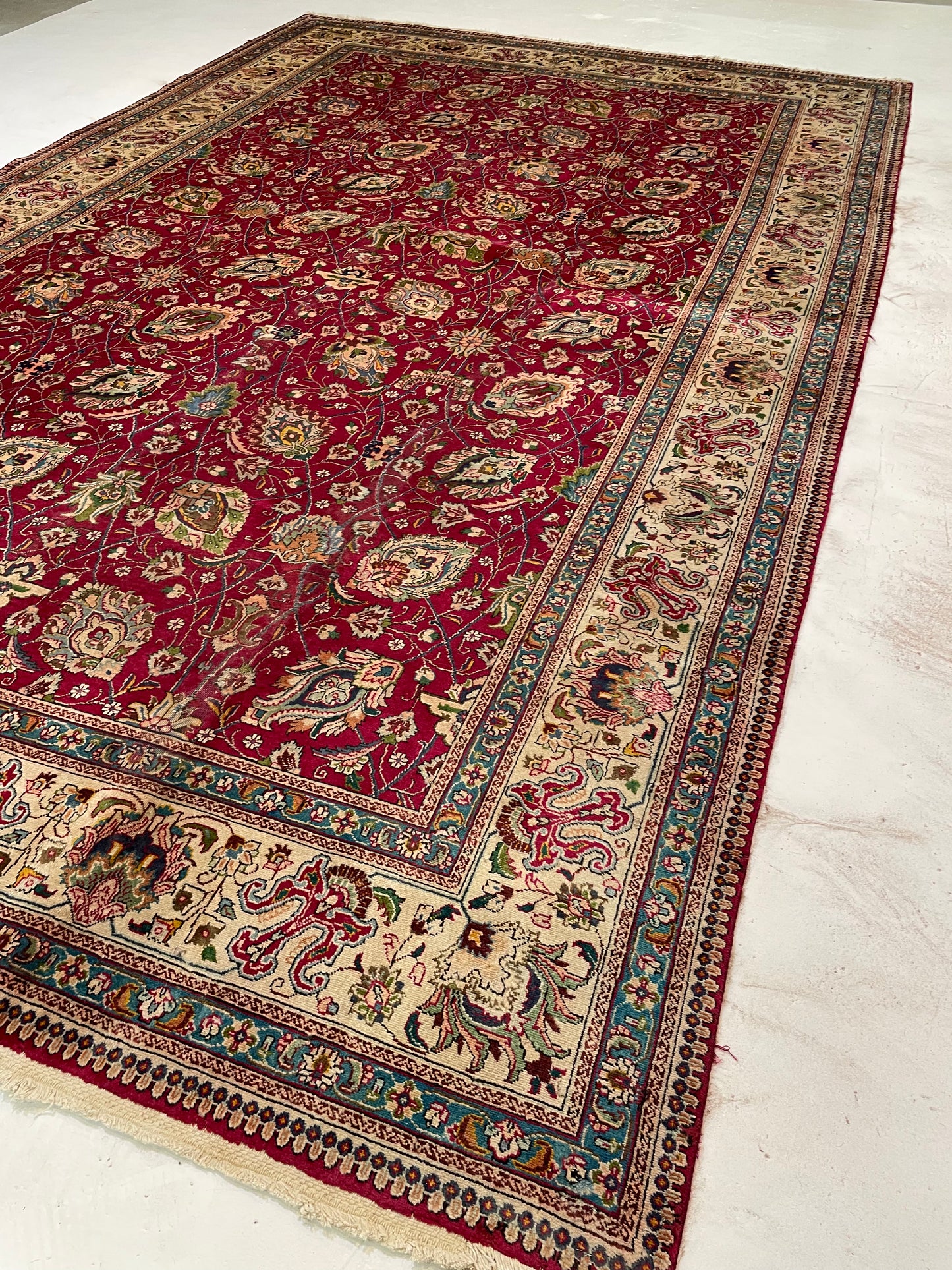 Hand-Knotted Wool Rug Tabriz Signed 9'8" x 15'9"