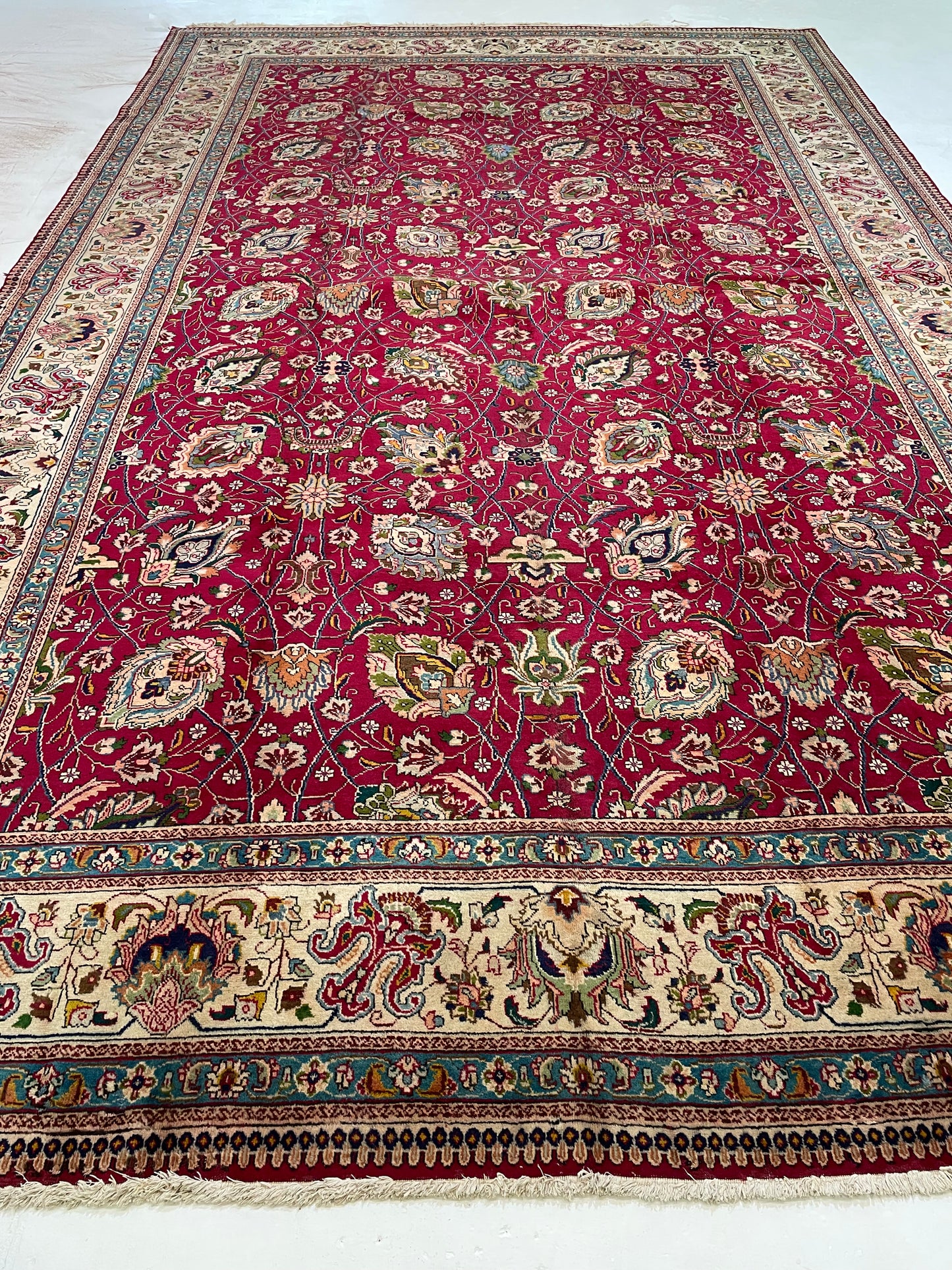 Hand-Knotted Wool Rug Tabriz Signed 9'8" x 15'9"