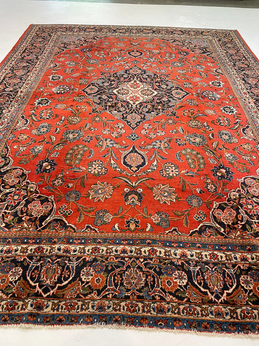 Hand-Knotted Wool Rug Kashan 10' x 13'10"