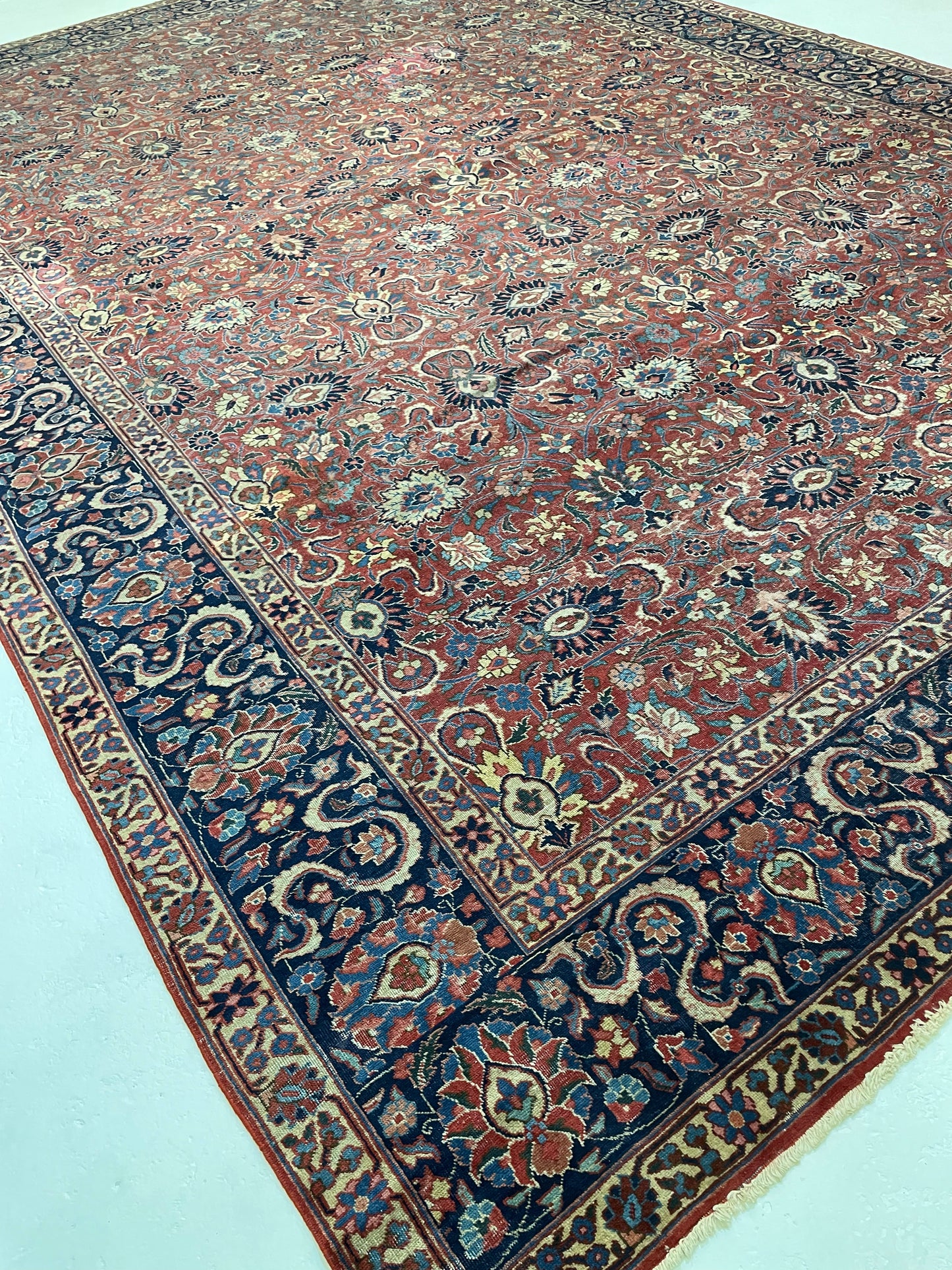 Antique Hand-Knotted Wool Rug Mashad 11'10" x 17'2"