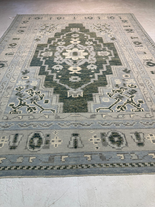 Hand-Knotted Wool Rug Turkish Oushak 9'3" x 12'2"