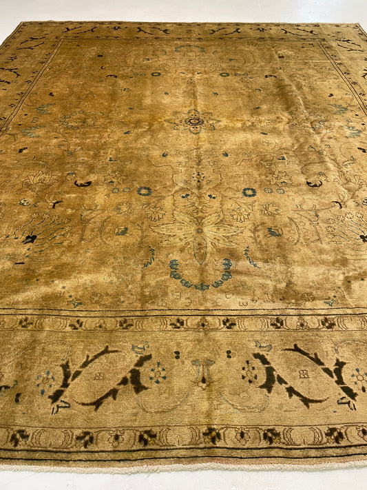 Hand-Knotted Wool Rug Tabriz Tea Washed 11'1" x 12'1"