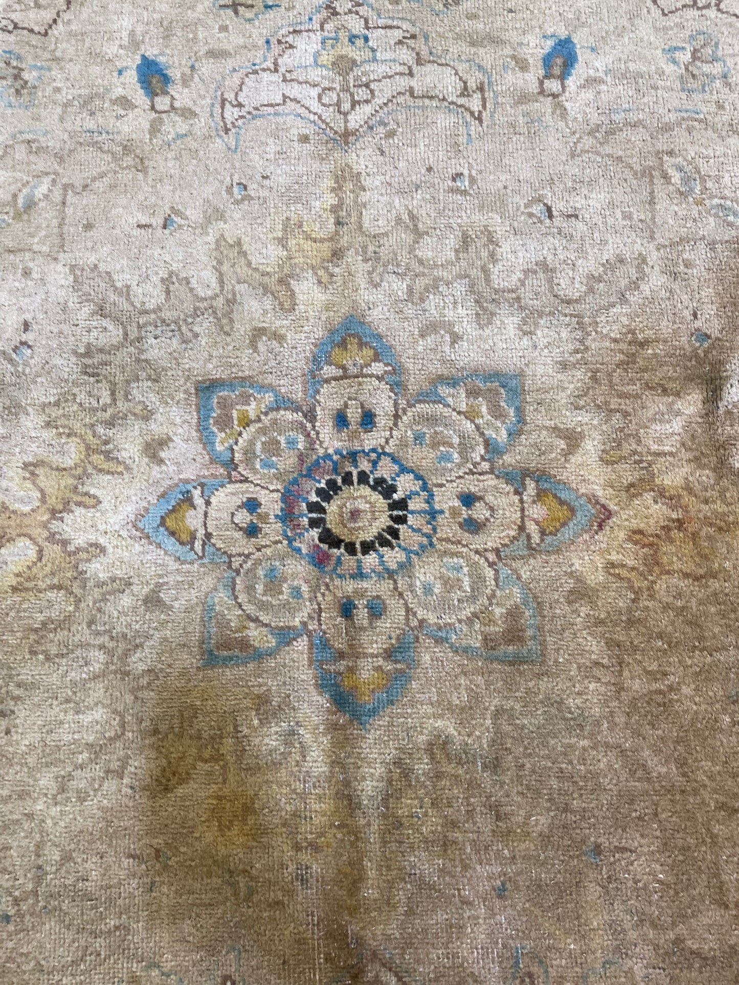Hand-Knotted Wool Rug Tabriz Tea Washed 11'1" x 12'1"