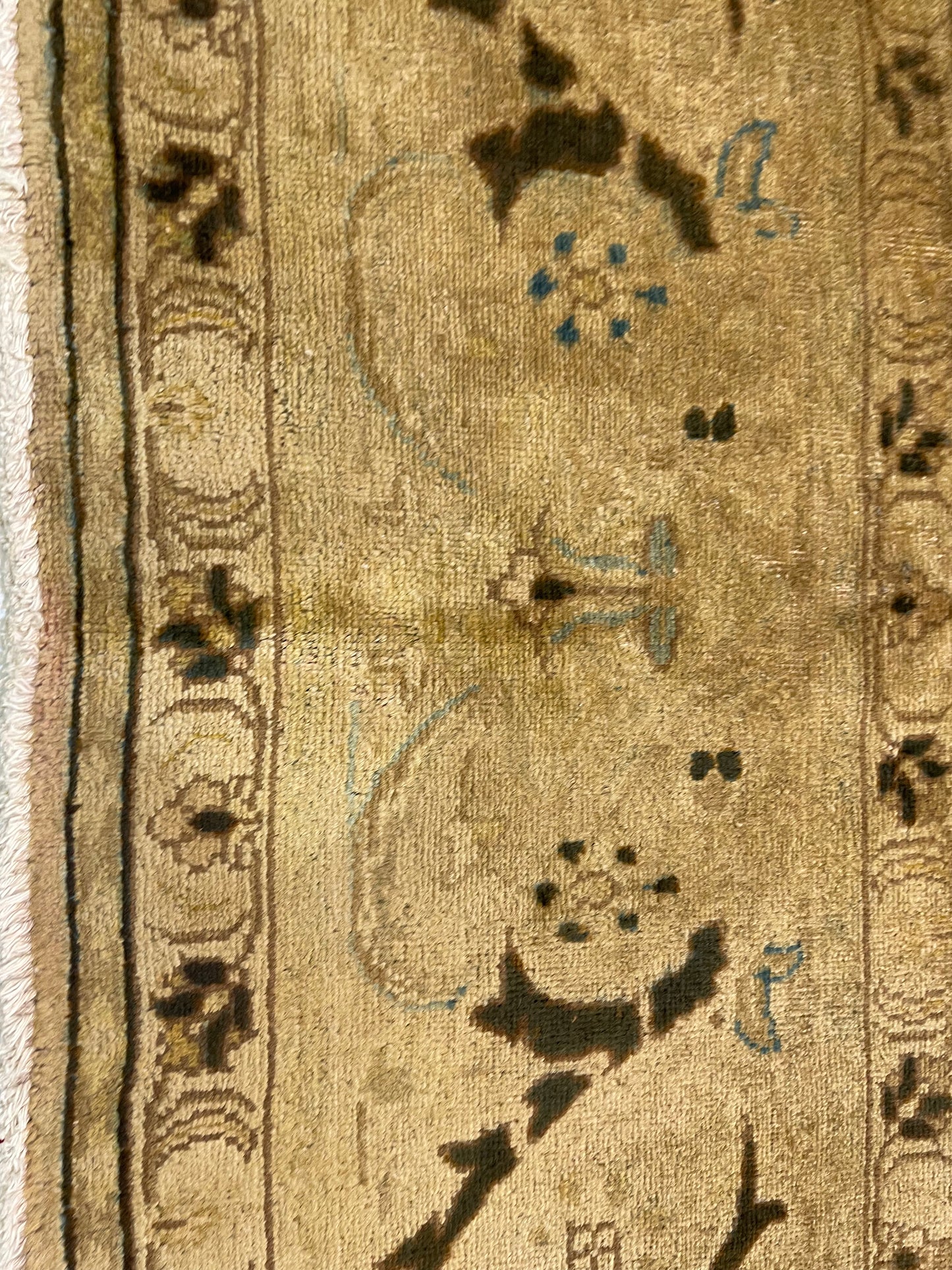 Hand-Knotted Wool Rug Tabriz Tea Washed 11'1" x 12'1"