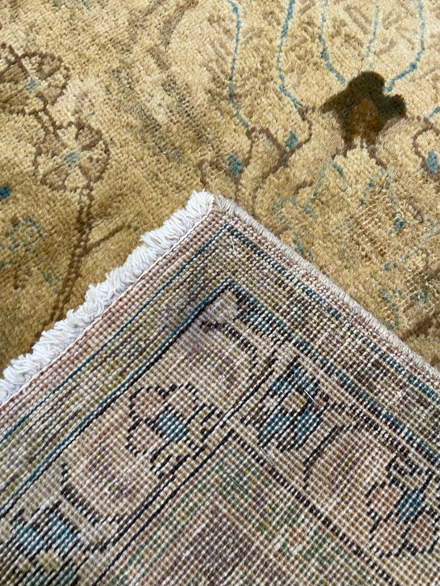 Hand-Knotted Wool Rug Tabriz Tea Washed 11'1" x 12'1"