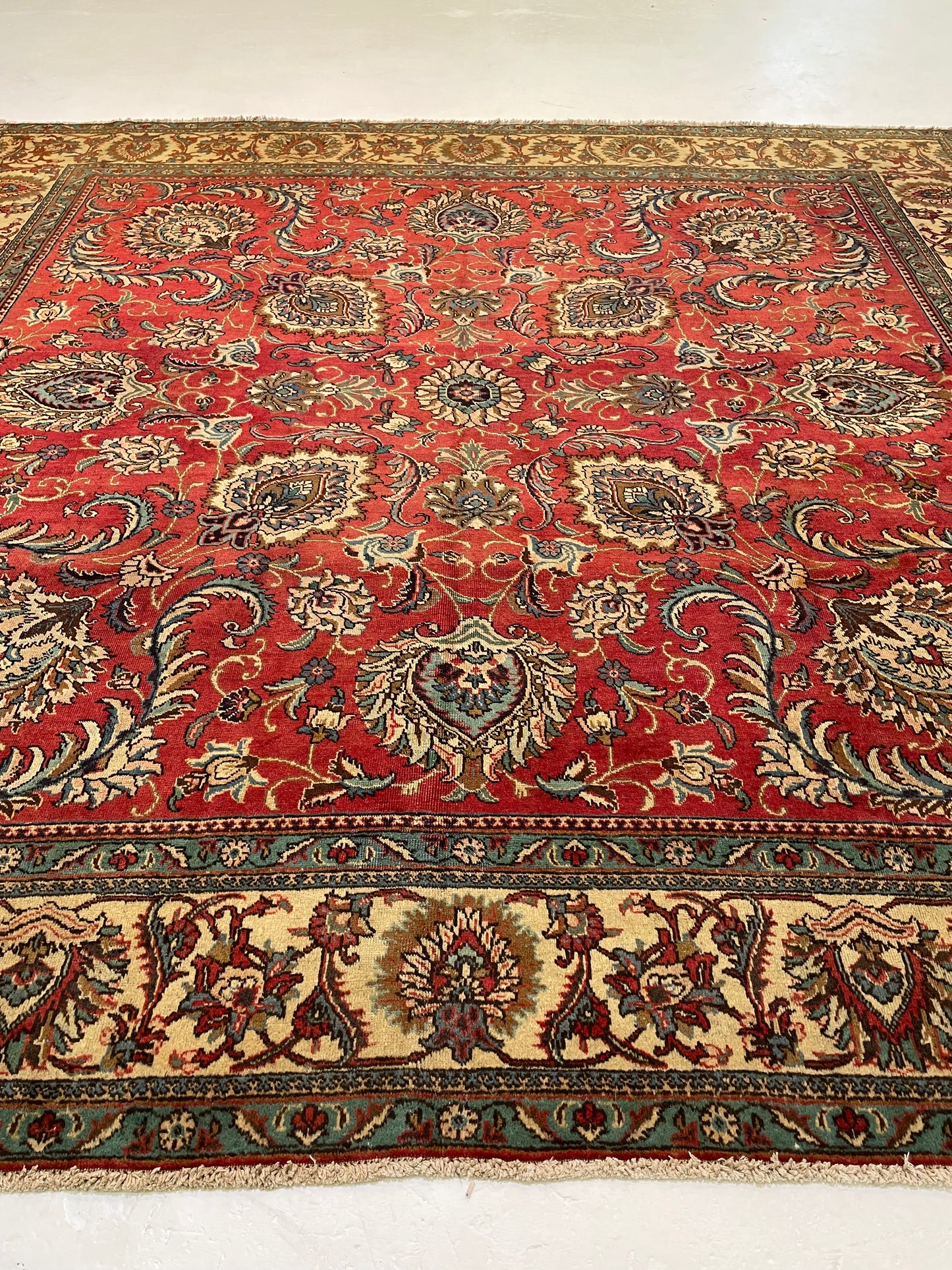 Hand-Knotted Wool Rug Tabriz Square 10'8" x 11'