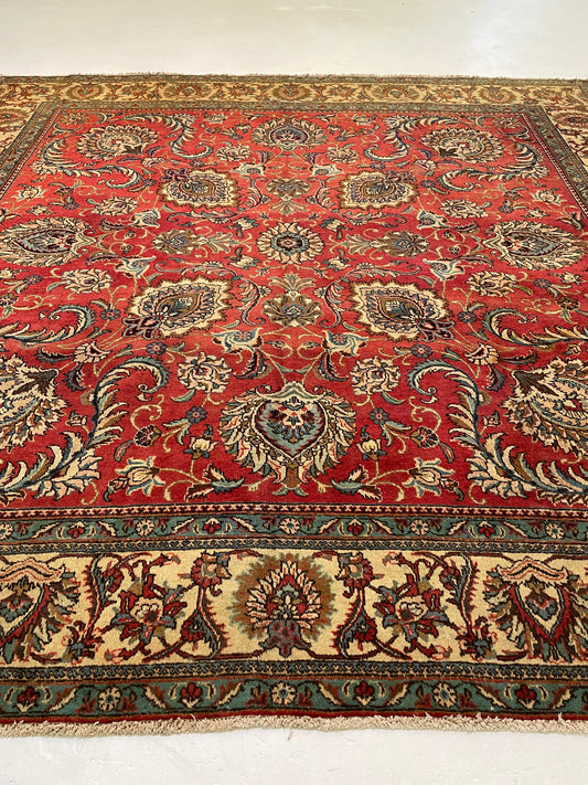 Hand-Knotted Wool Rug Tabriz Square 10'8" x 11'